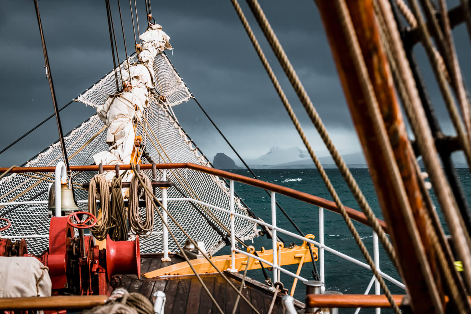 The Bark Europa with the South Shetland Island on the horizon