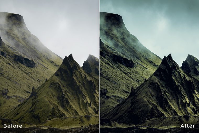 Green moss landscape of Iceland with mountains