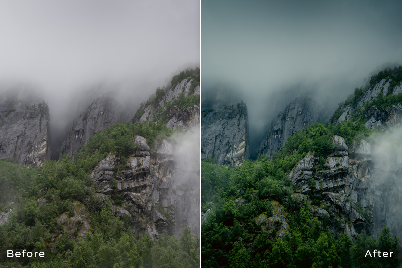 Before & After - Moody Mountain Landscape