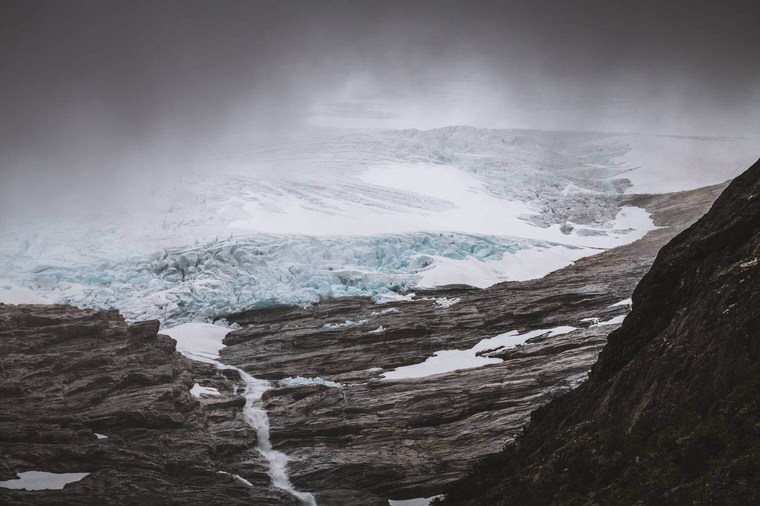 Mountain with Glacier in the Clouds