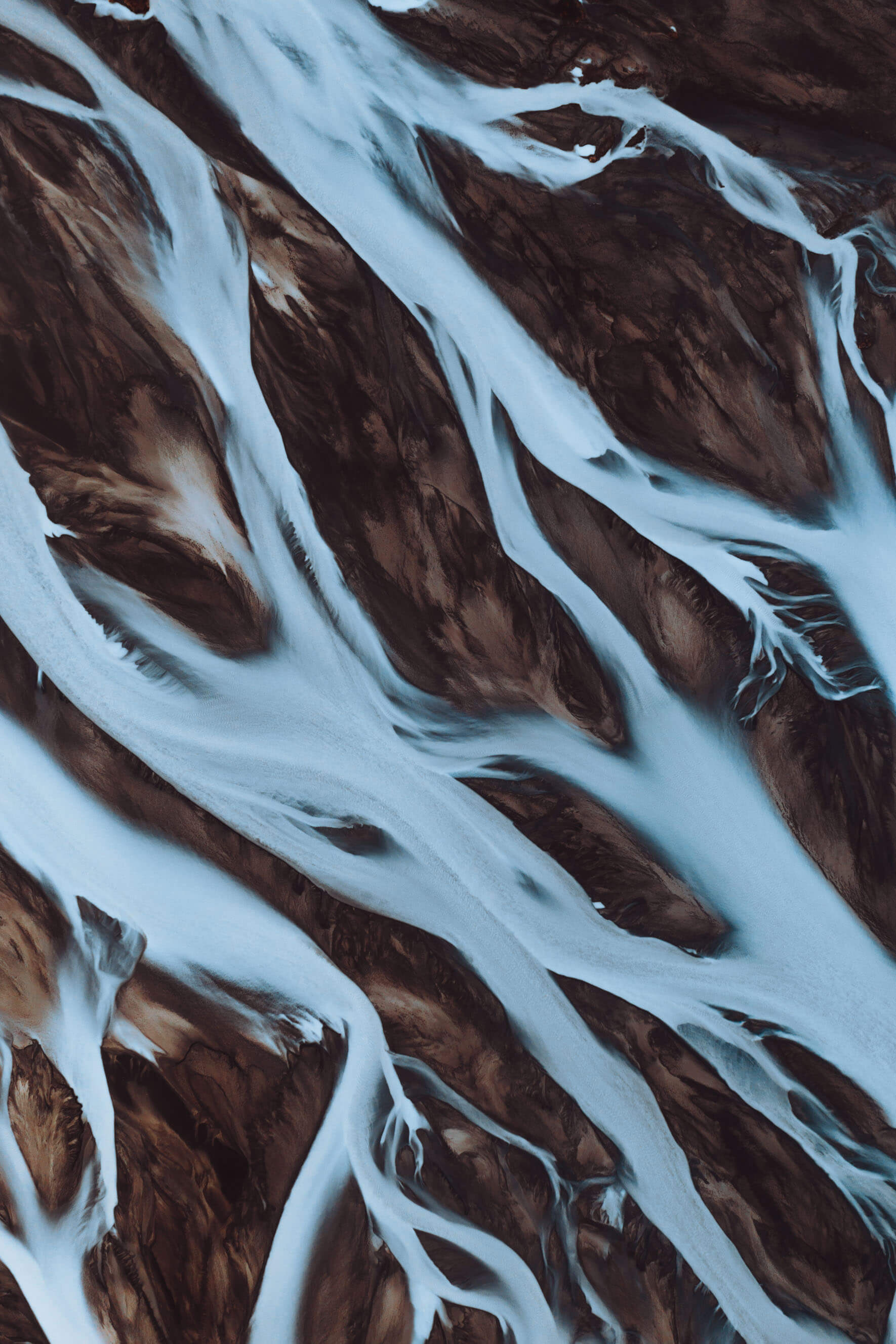 Glacier River Patterns in Iceland - Aerial View