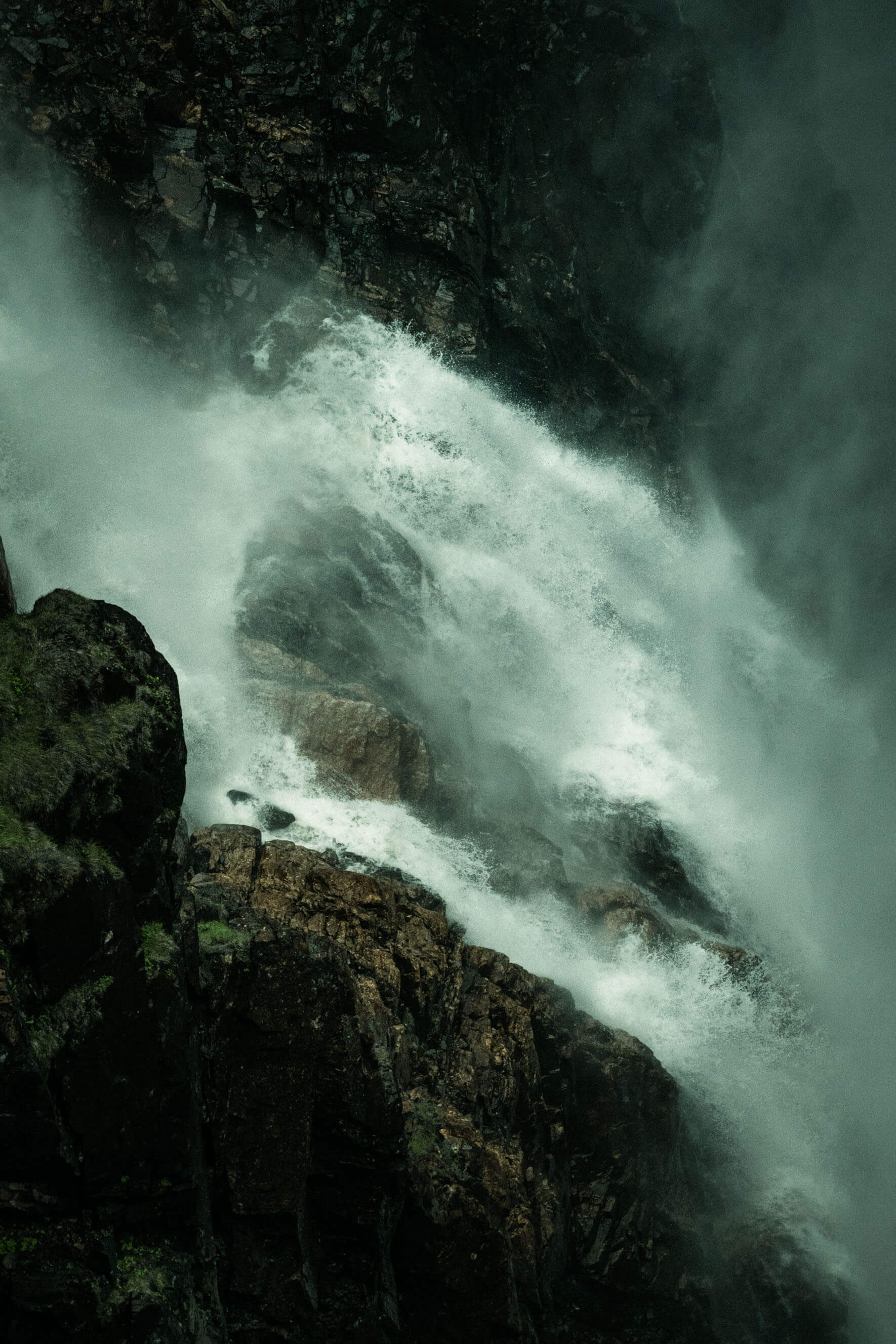Dark and moody waterfall in Norway