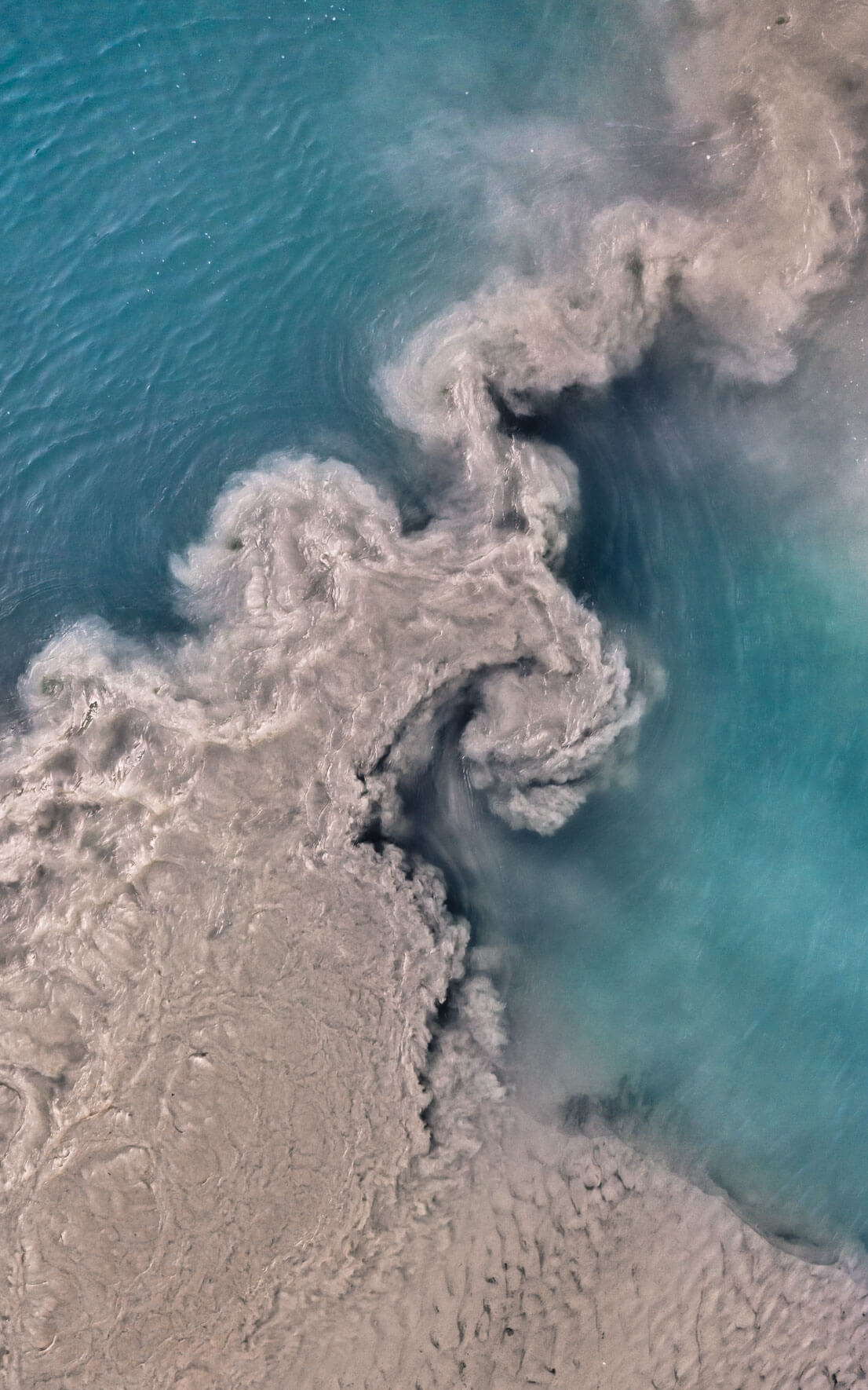 Aerial view of lake Nigardsbrevatnet with glacial water from Jostedalsbreen