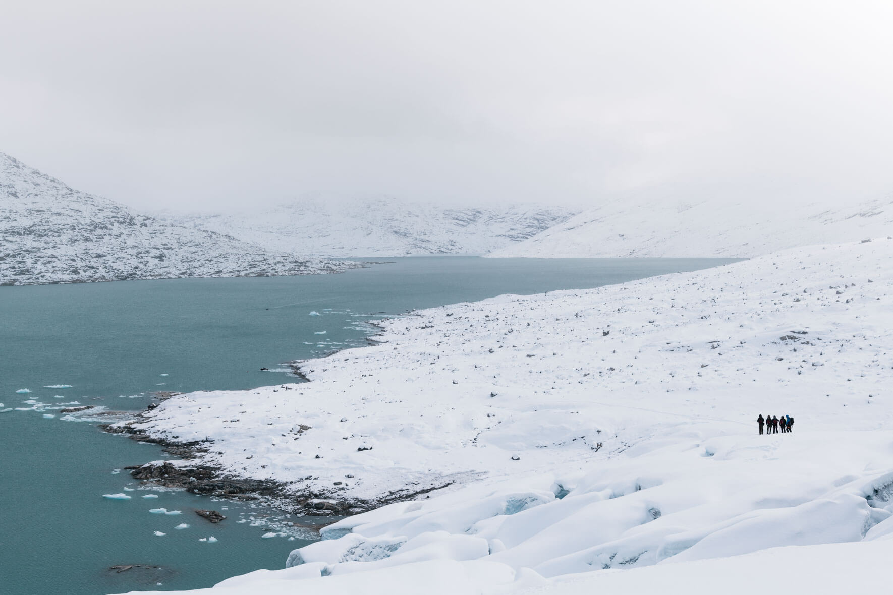 Lake Styggevatnet on Norway in winter with snow