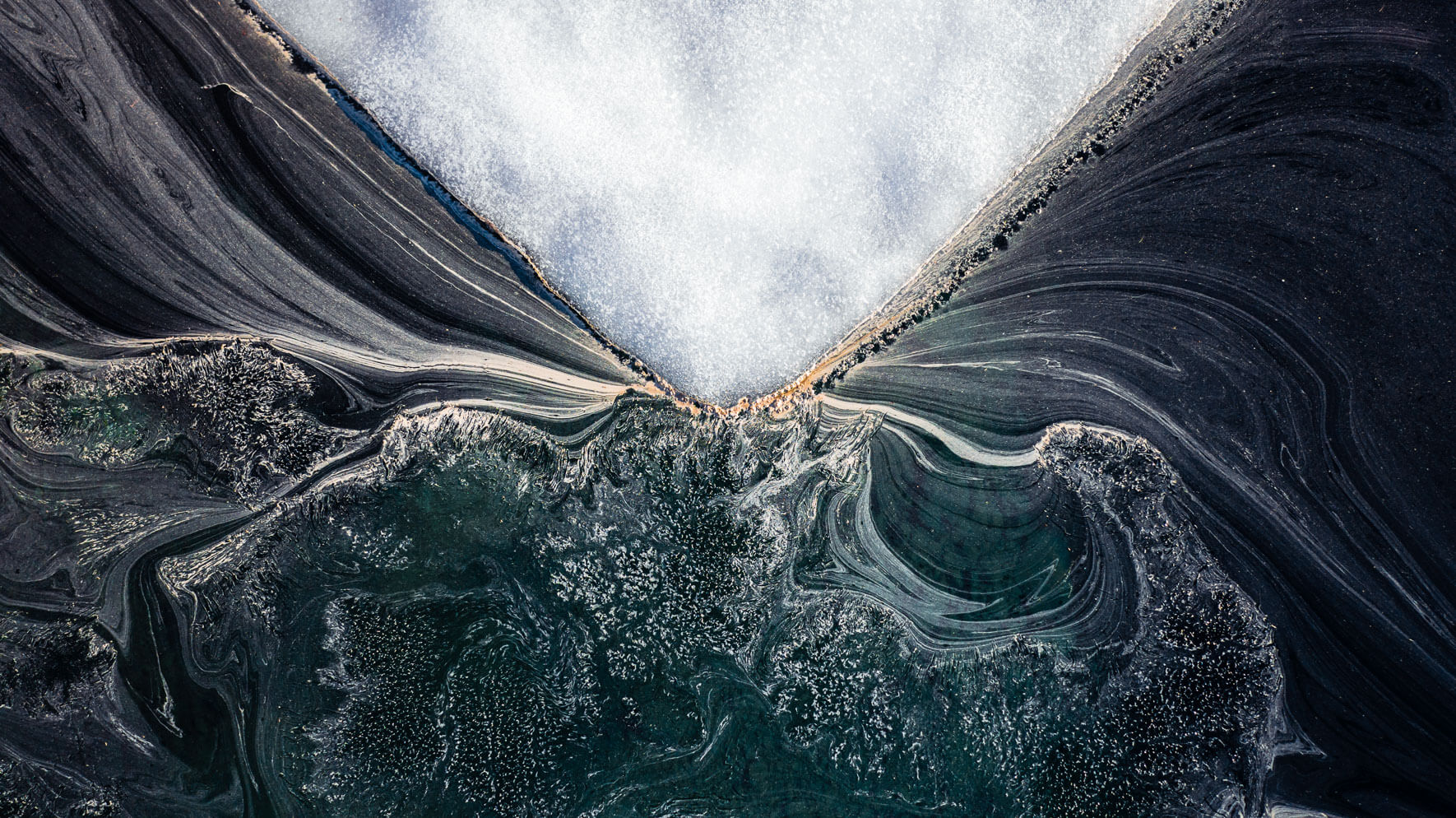 Aerial view of iceberg and pollen on lake Ståvatn in Norway
