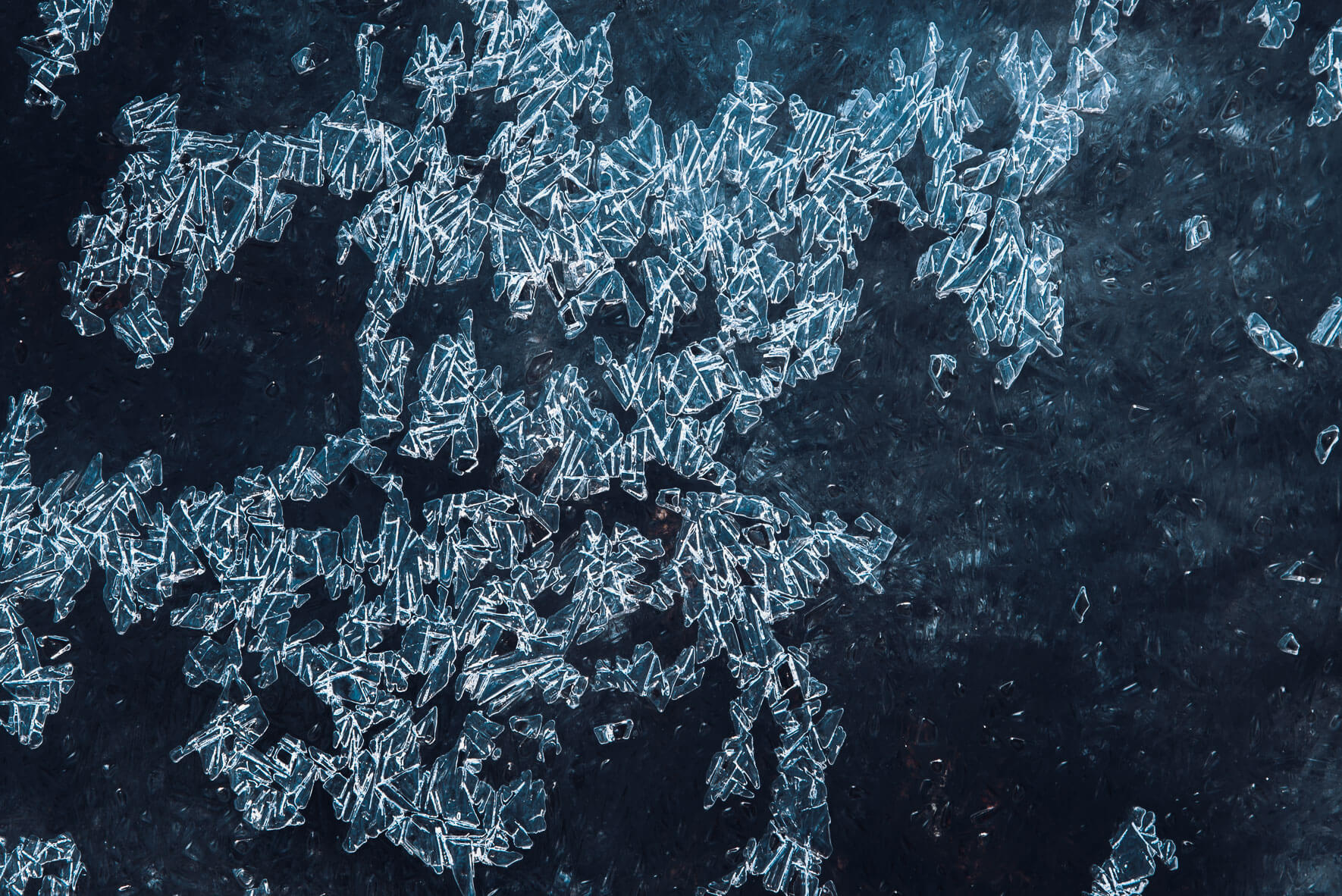 Ice structures of a frozen puddle