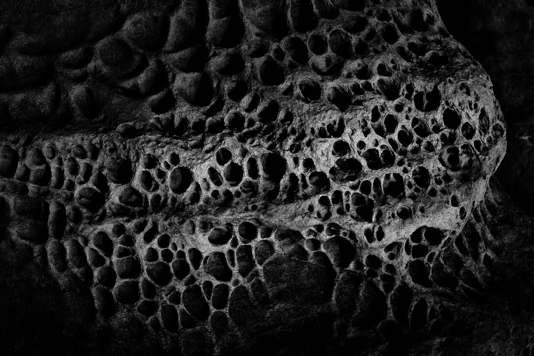 Honeycomb Rock of Elgol on the Isle of Skye, Scotland in Black and White