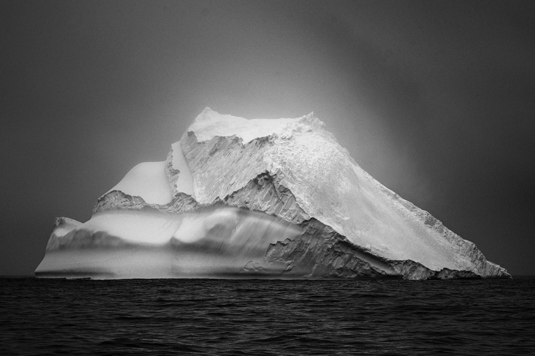 Icebergs in Antarctica in black and white