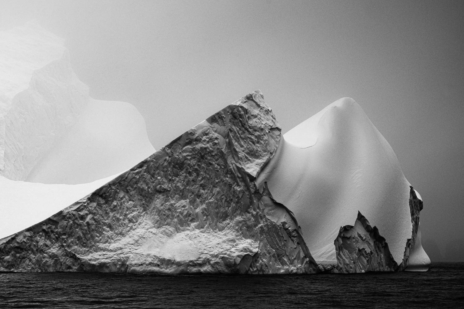 Icebergs in the Gerlache Strait of Antarctica in black and white