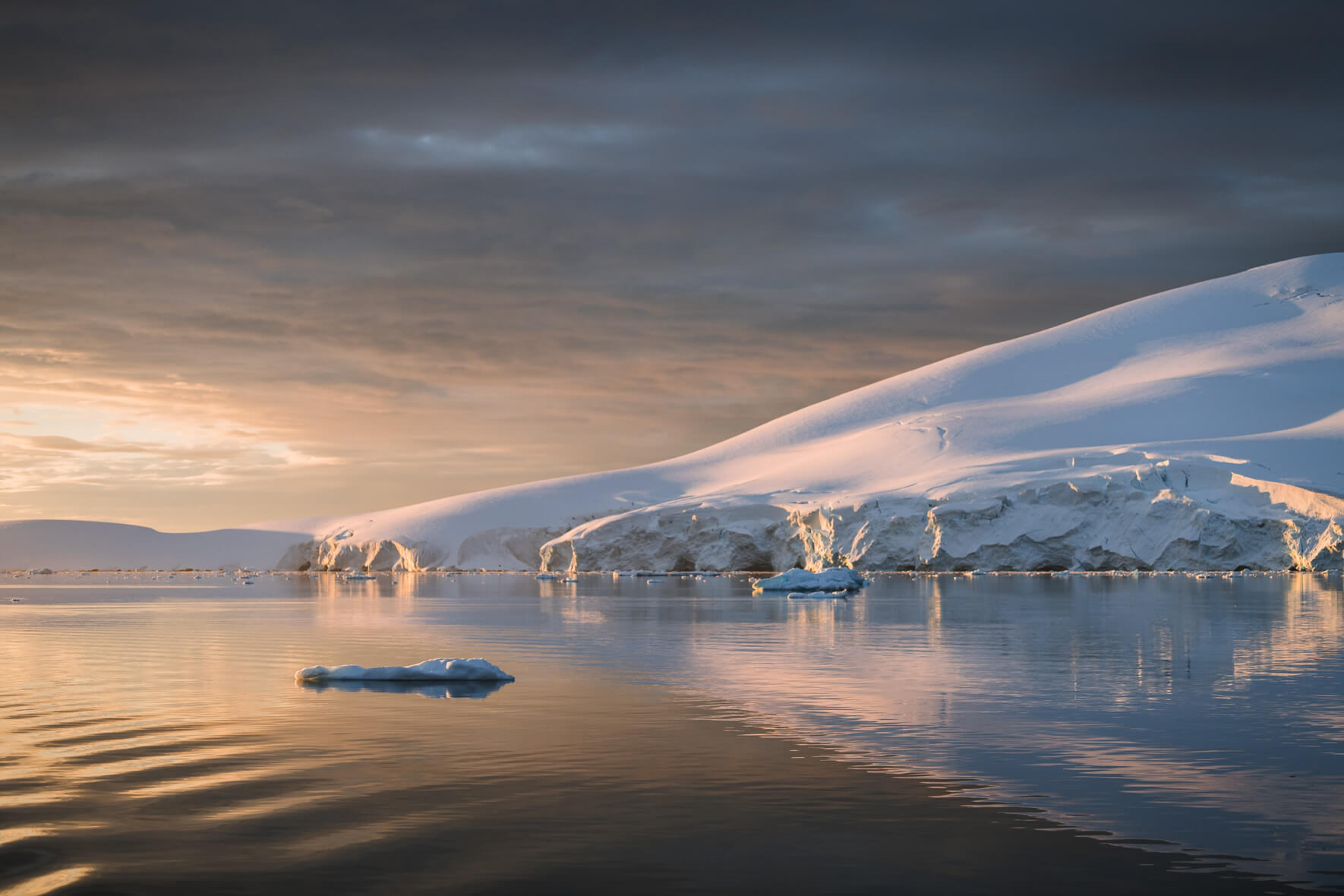 Magical sunset over the Lemaire Channel in Antarctica