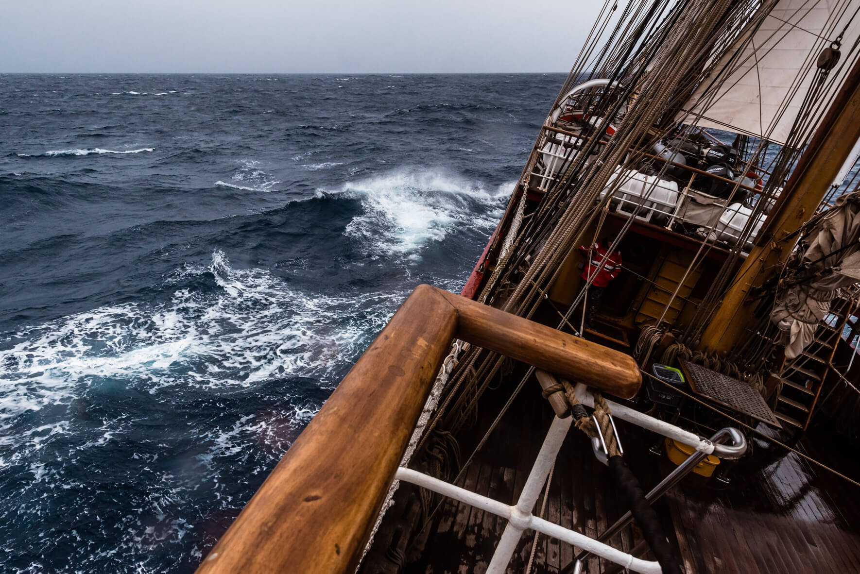 Stormy weather on the Drake Passage with the Bark Europa