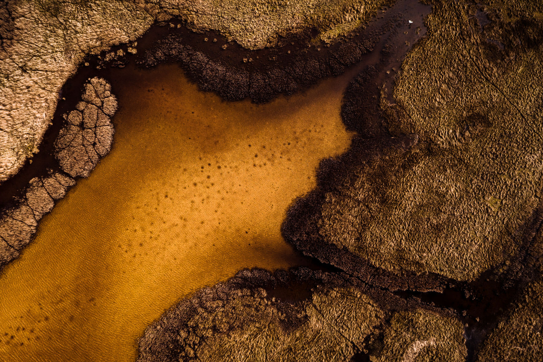 Abstract yellow lake from aerial perspective