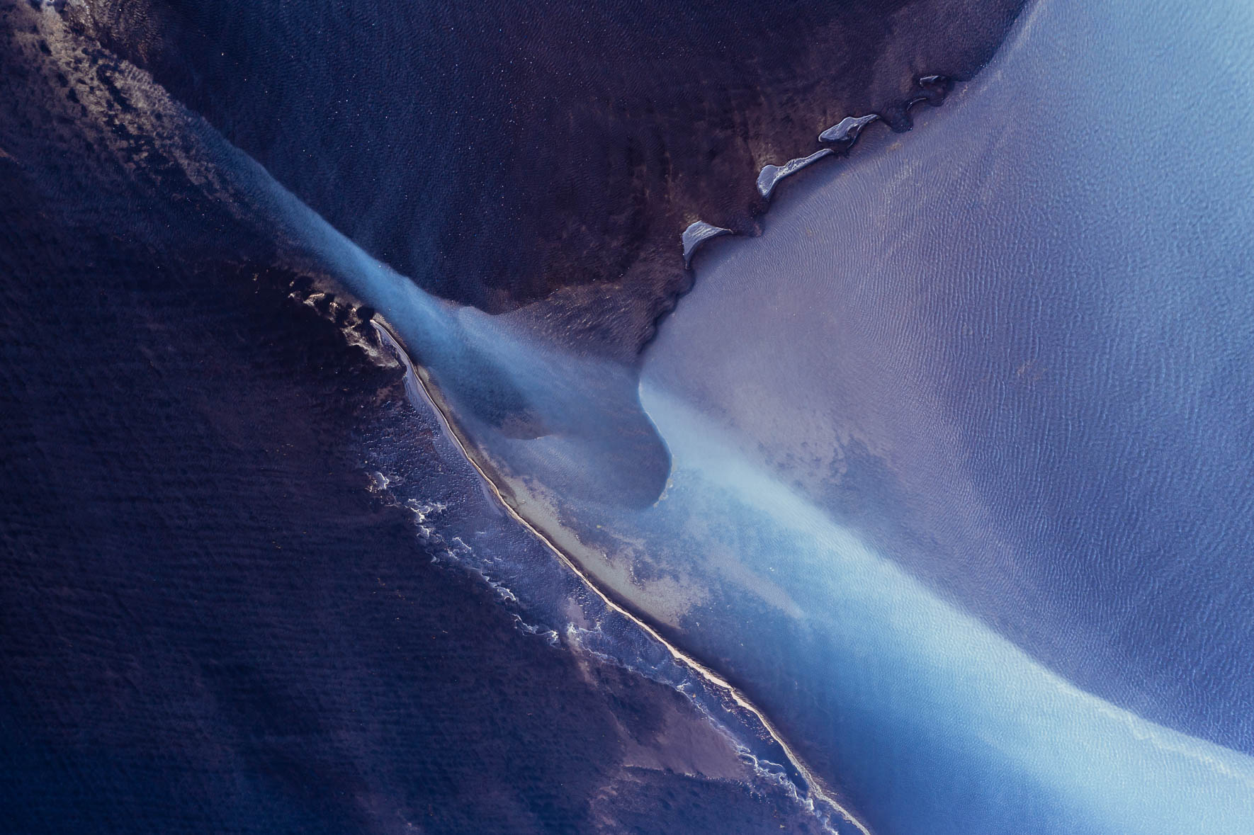 Aerial View of Abstract Glacial River System in Iceland