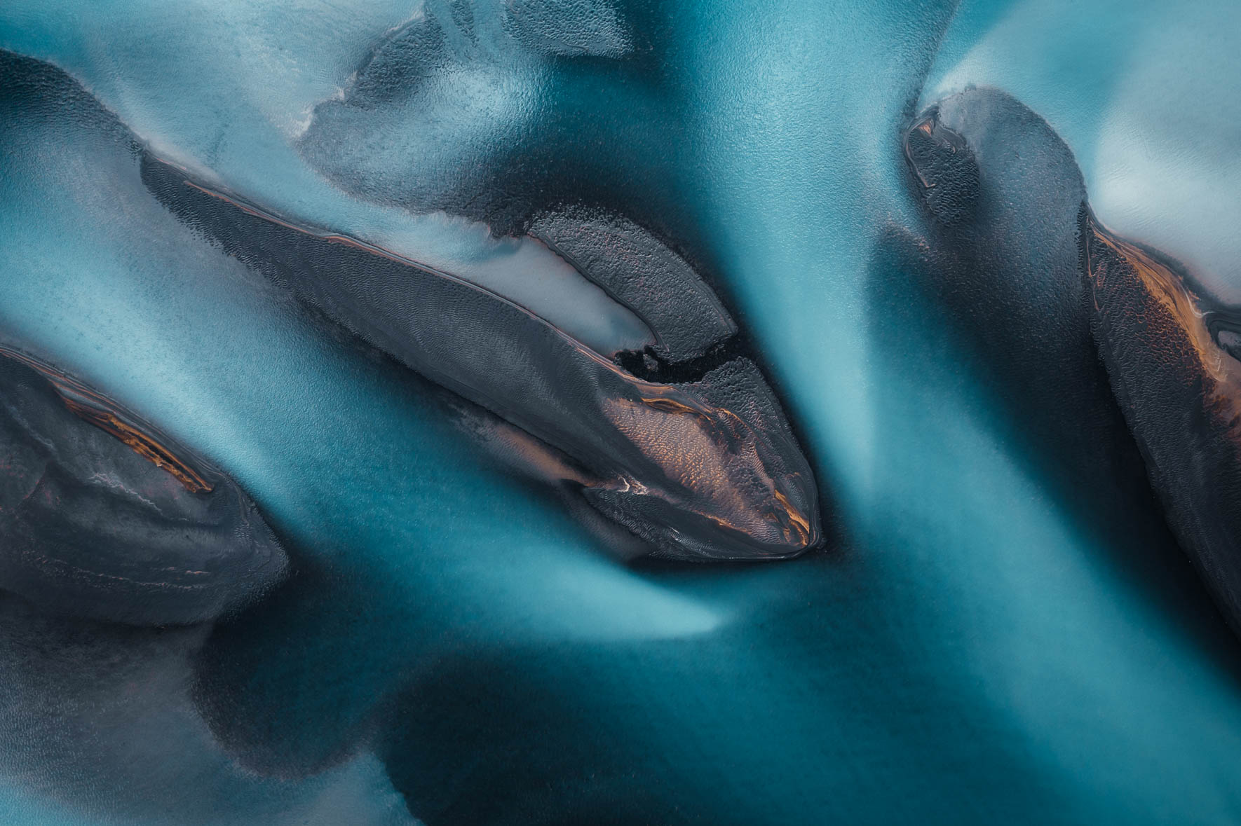Abstract aerial photograph of glacier river in Iceland