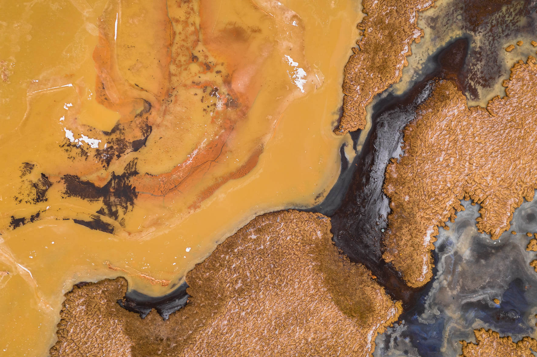 Surreal Lake Landscape of Iceland in Winter from Above