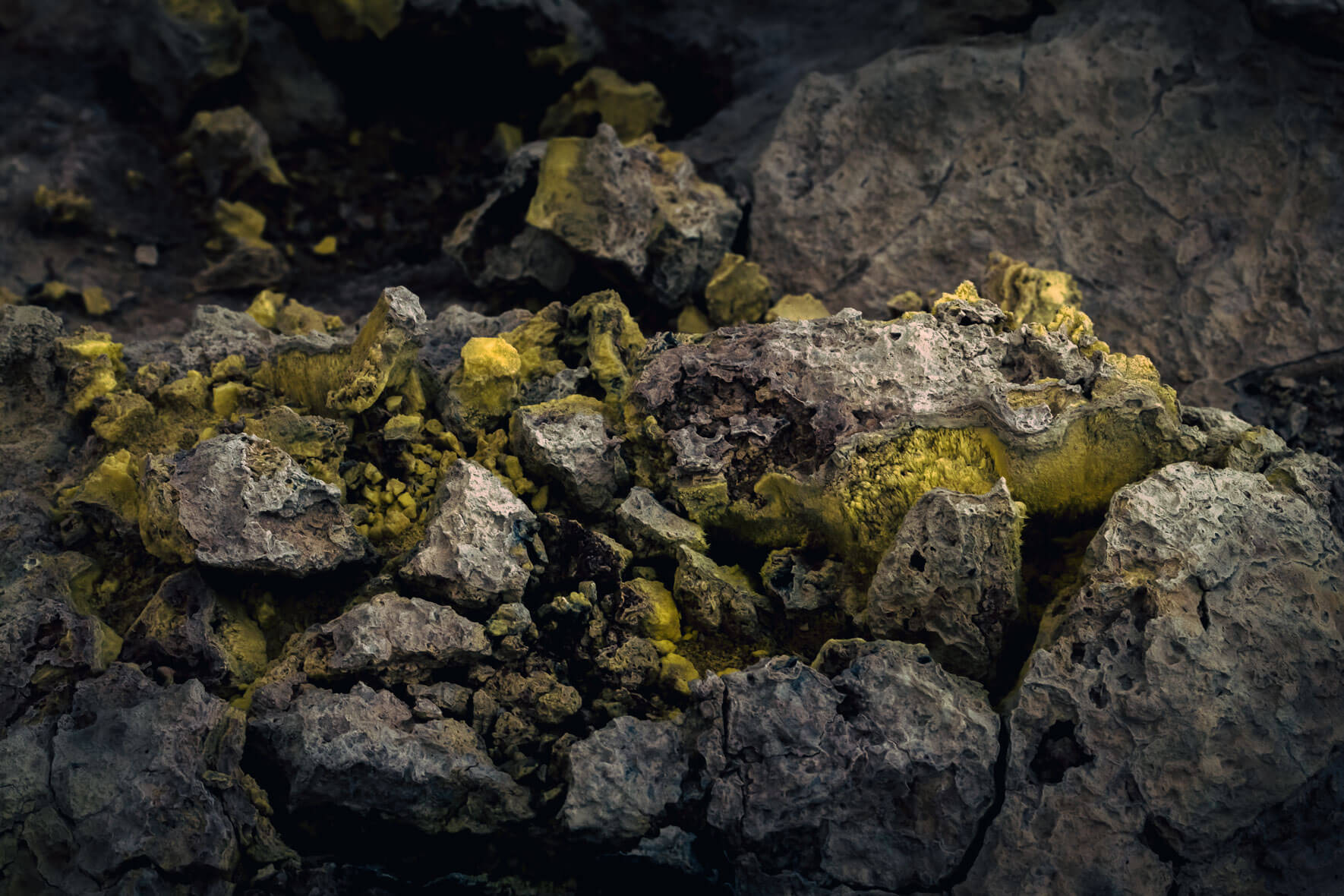 Macro Photography of Sulphur Rocks at Námafjall Geothermal Area in Iceland