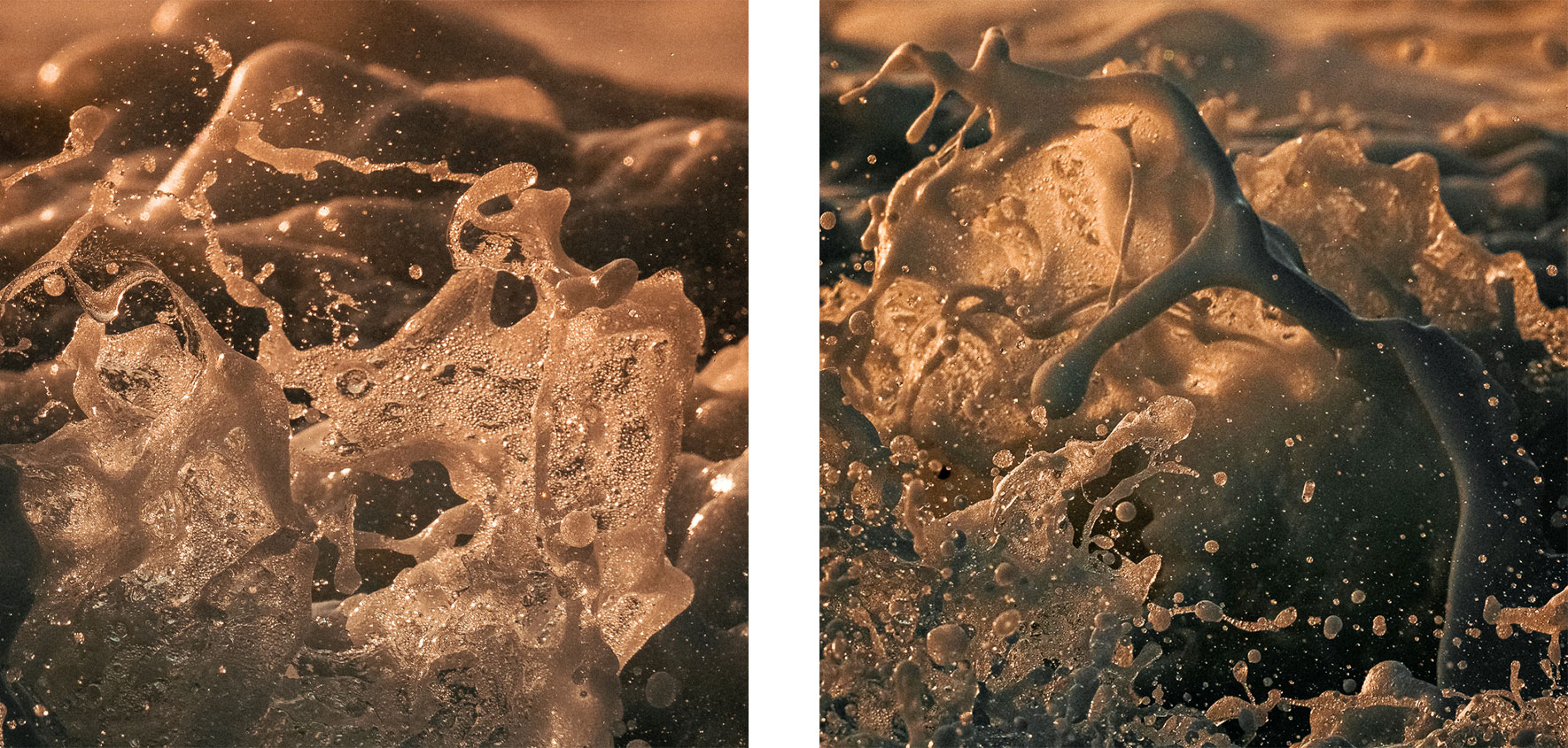 Close-ups of Splashing Waves during Sunset