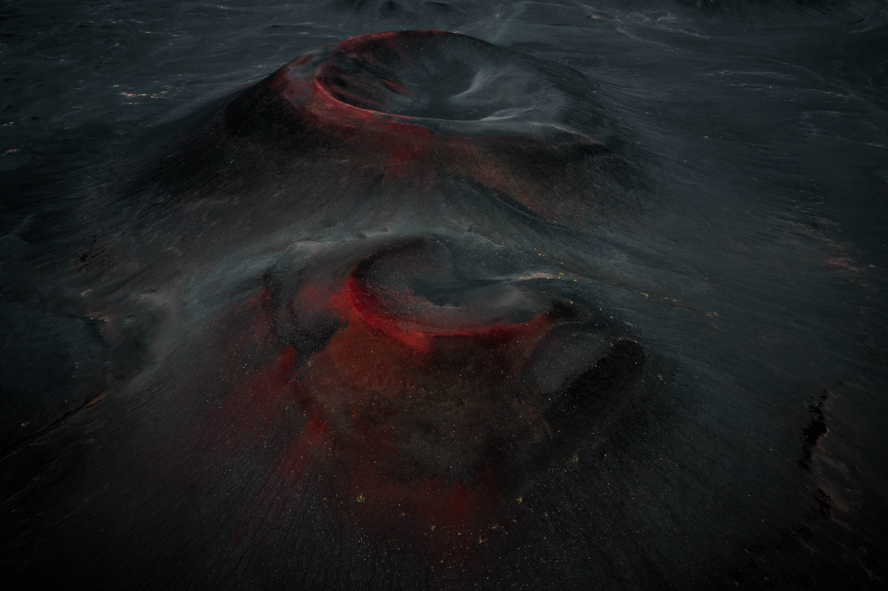 Aerial Perspective of Volcanic Craters in the Highlands of Iceland