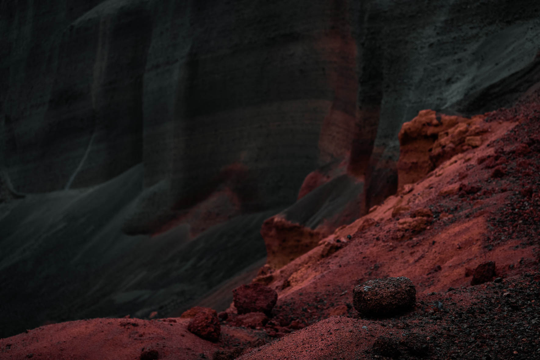 Volcanic Geology with Red Rocks and Black Sand in Iceland