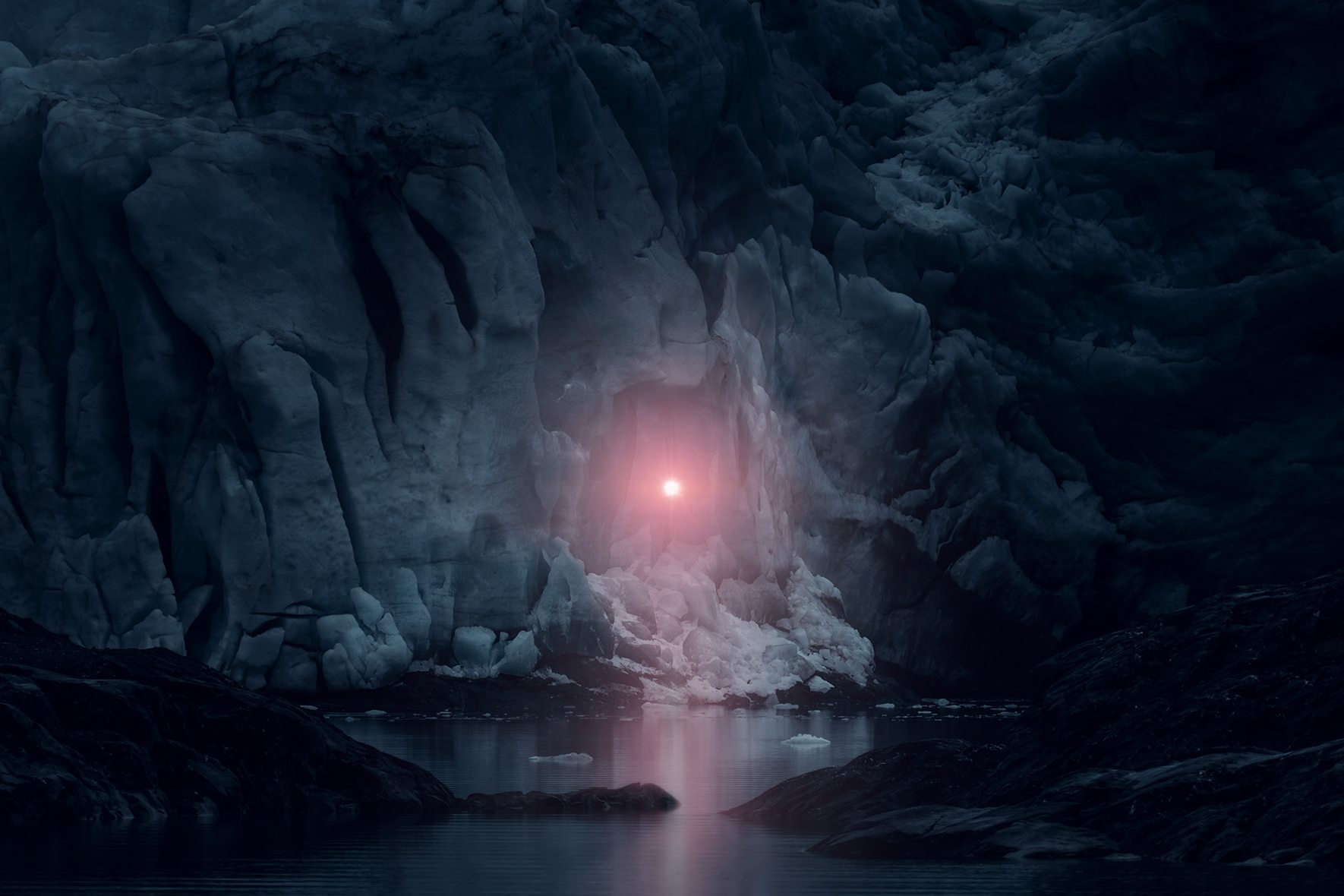 Mysterious red light and glacier ice