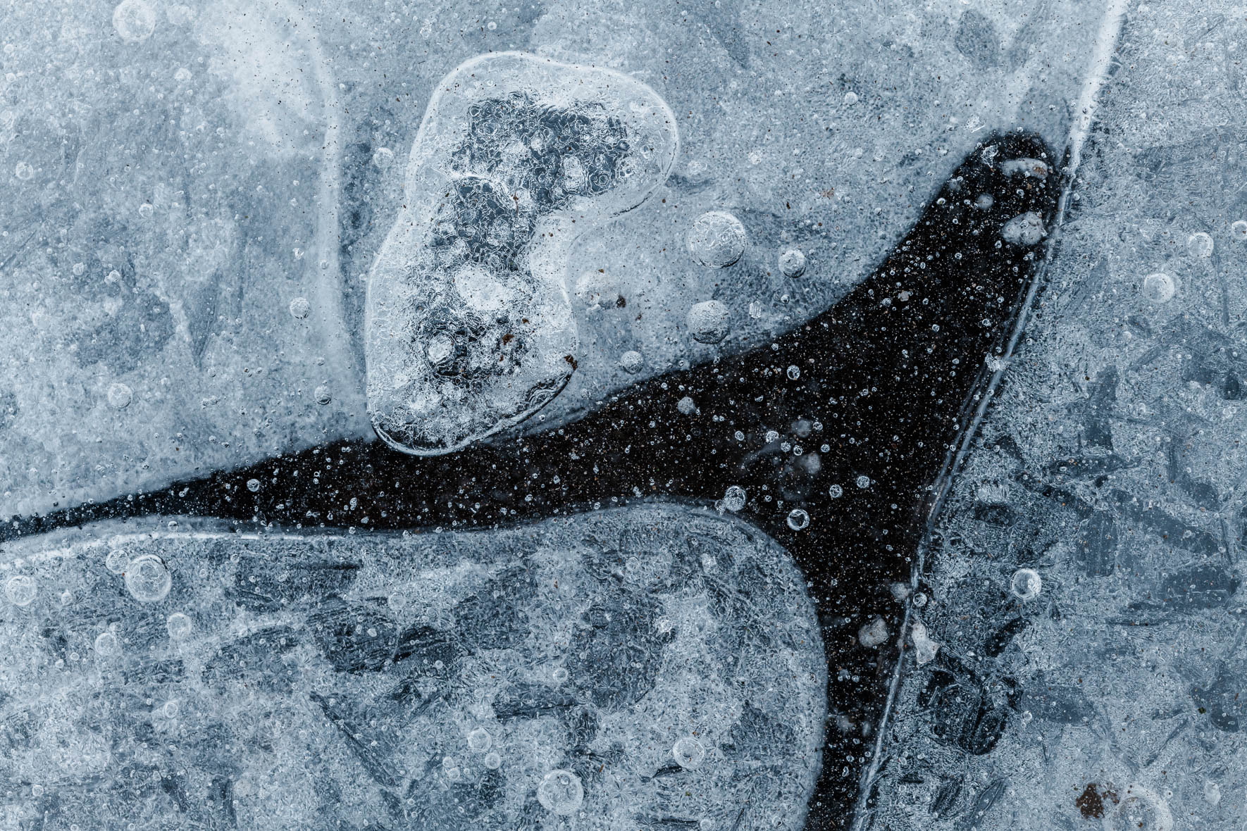 Abstract Winter Macro Photography of Frozen Puddle