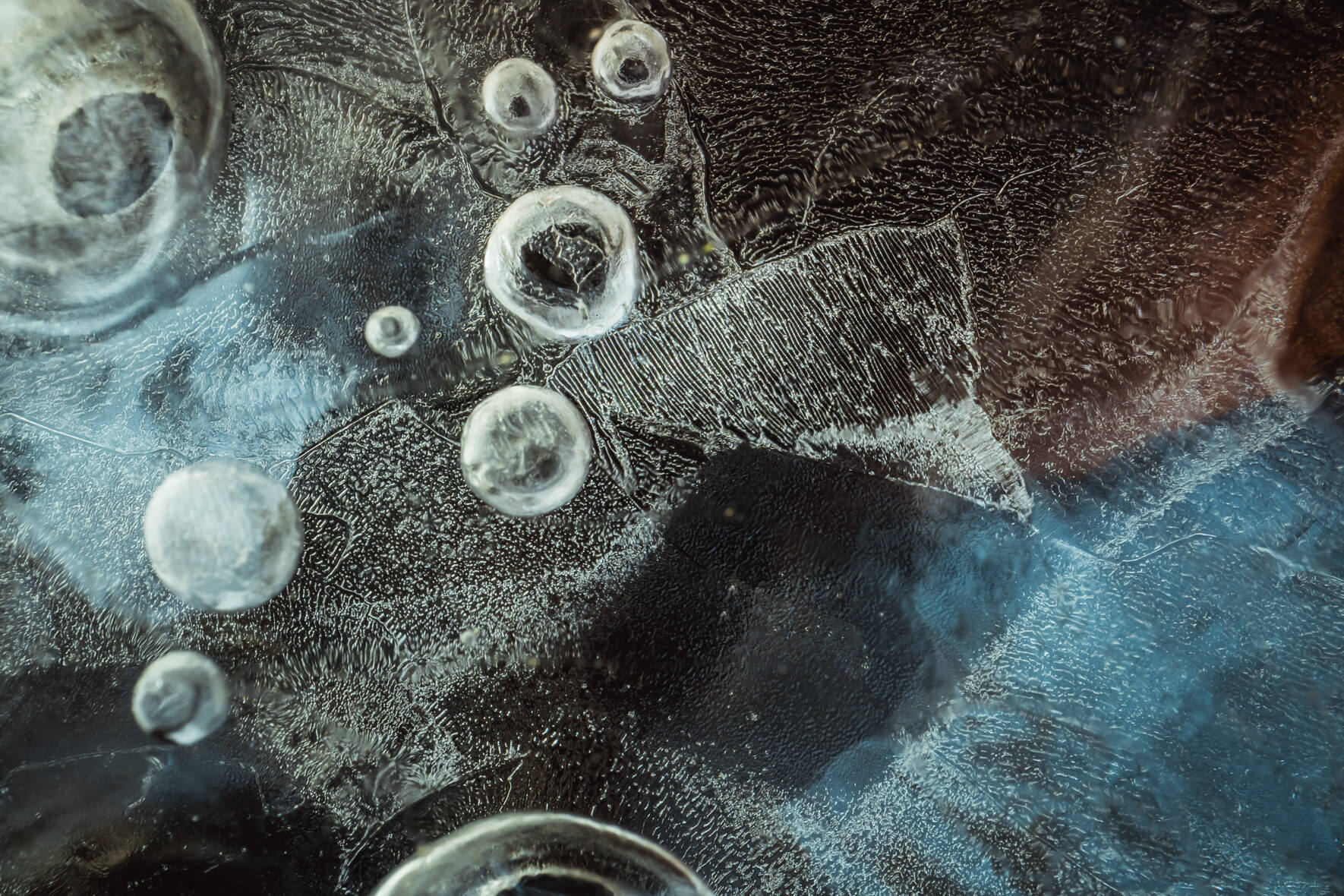 Abstract Texture of Frozen Air in Puddle