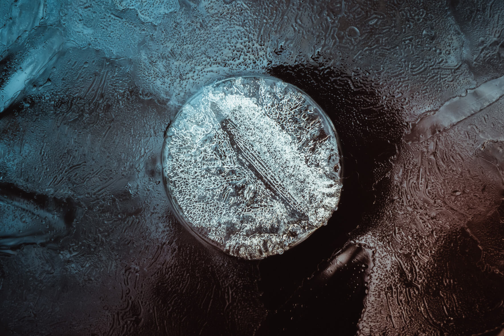 Winter Macro Photography of Frozen Air Bubbles in Water