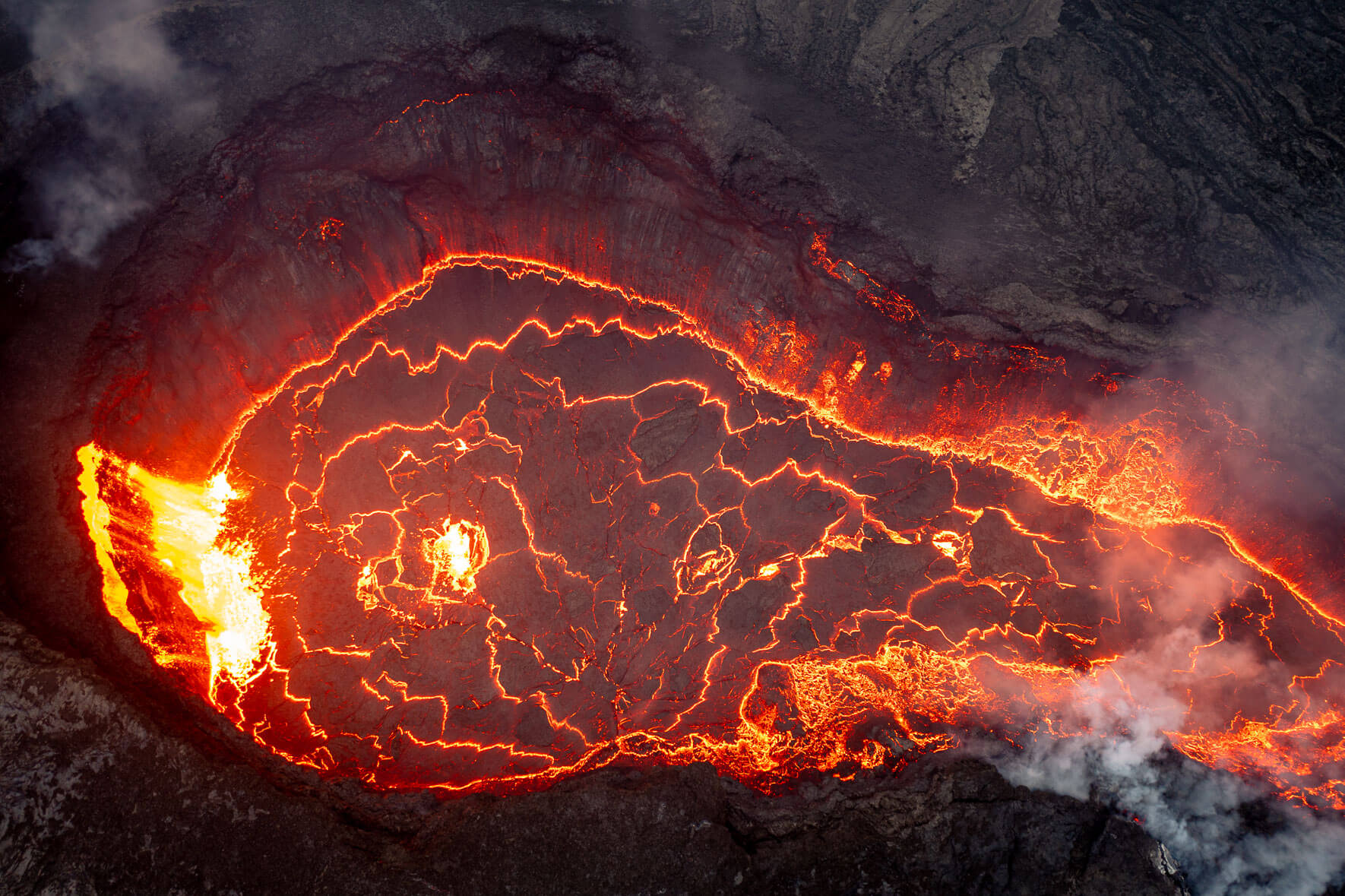 Aerial photography of the crater of the Fagradalsfjall volcano in Iceland (2021)