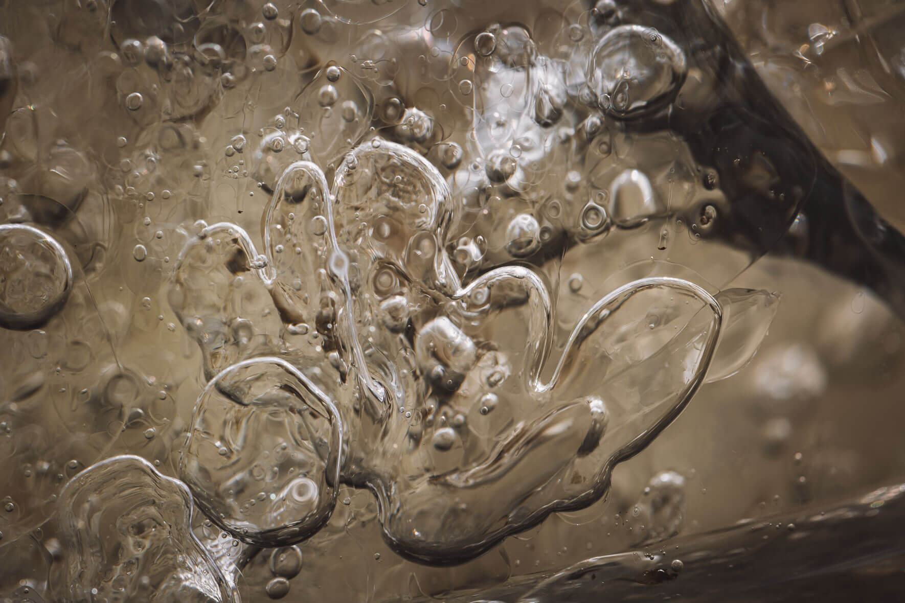 Abstract macro photography of glacial ice in Iceland with air inclusions