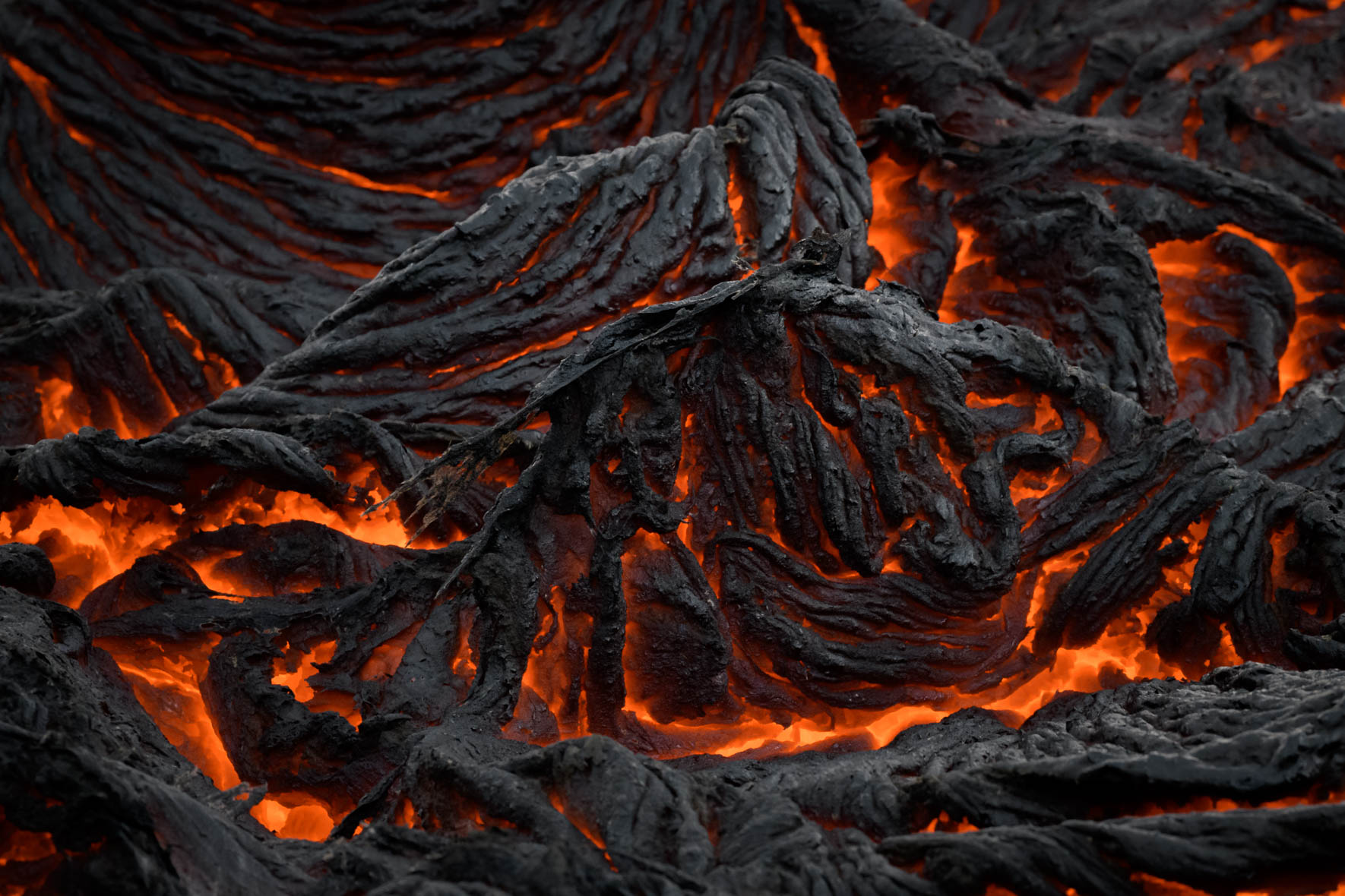 Details of flowing lava at Fagradalsfjall volcano eruption