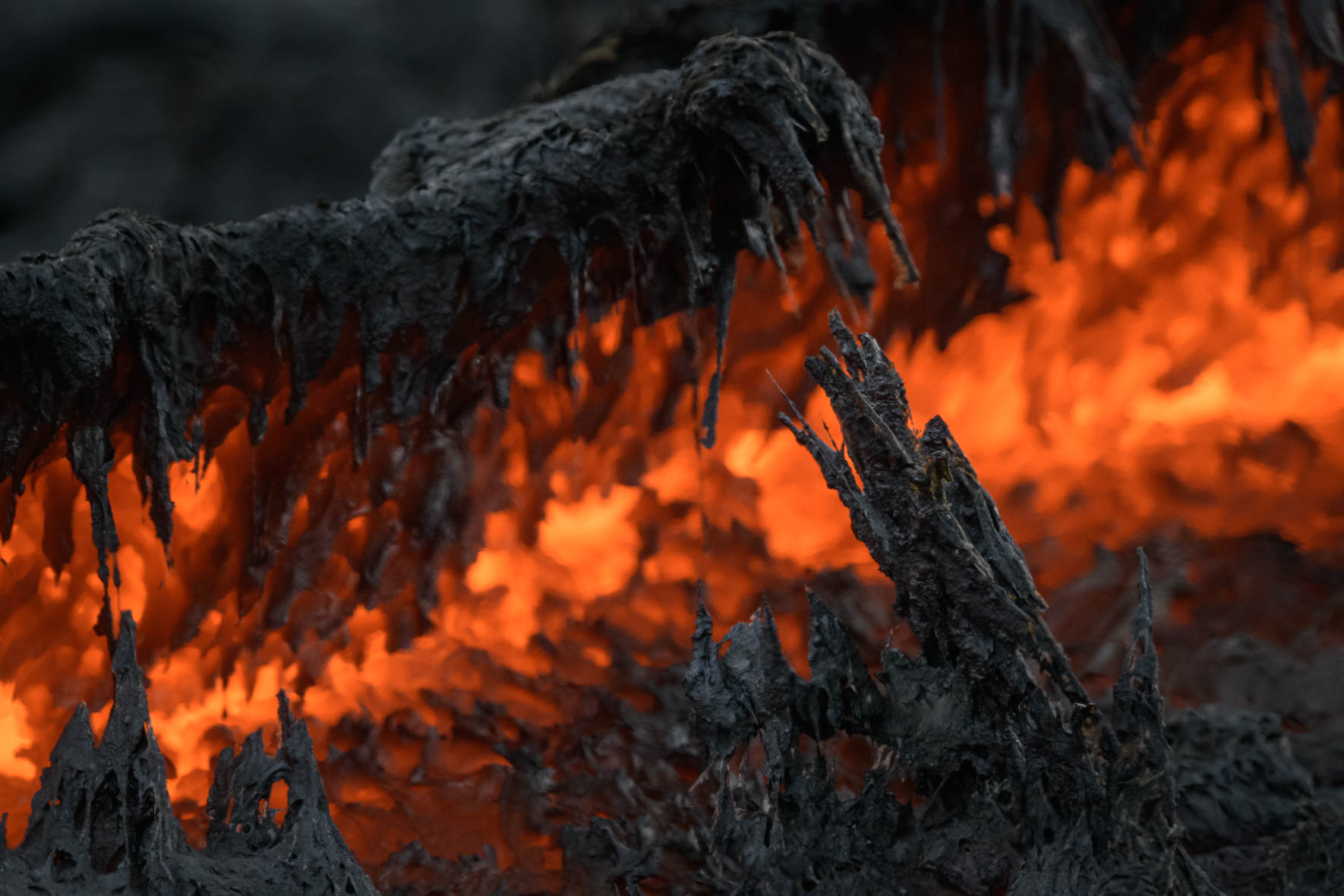 Details of flowing lava at Fagradalsfjall volcano eruption