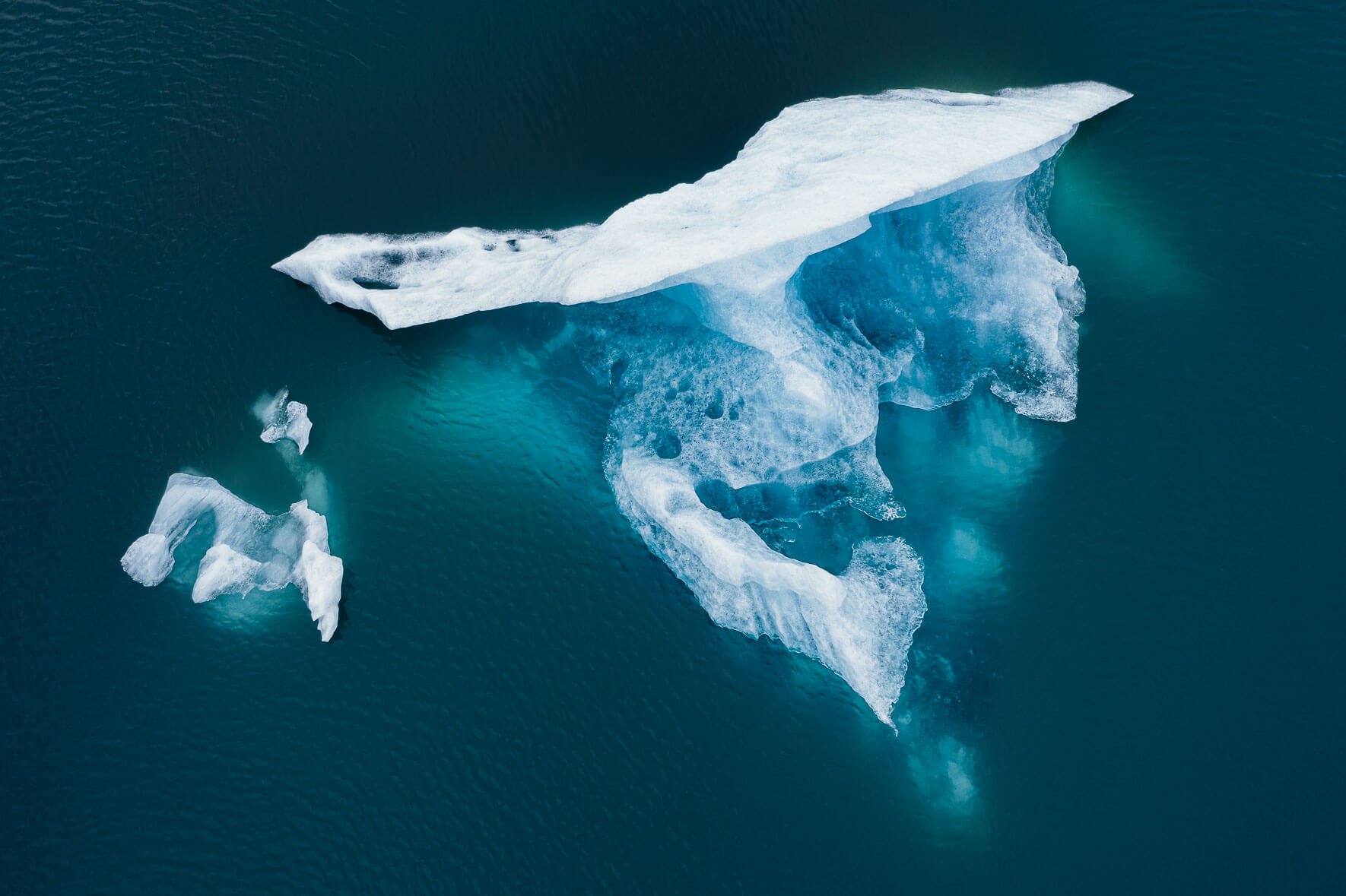 Icebergs in turquoise glacier lagoon in Iceland