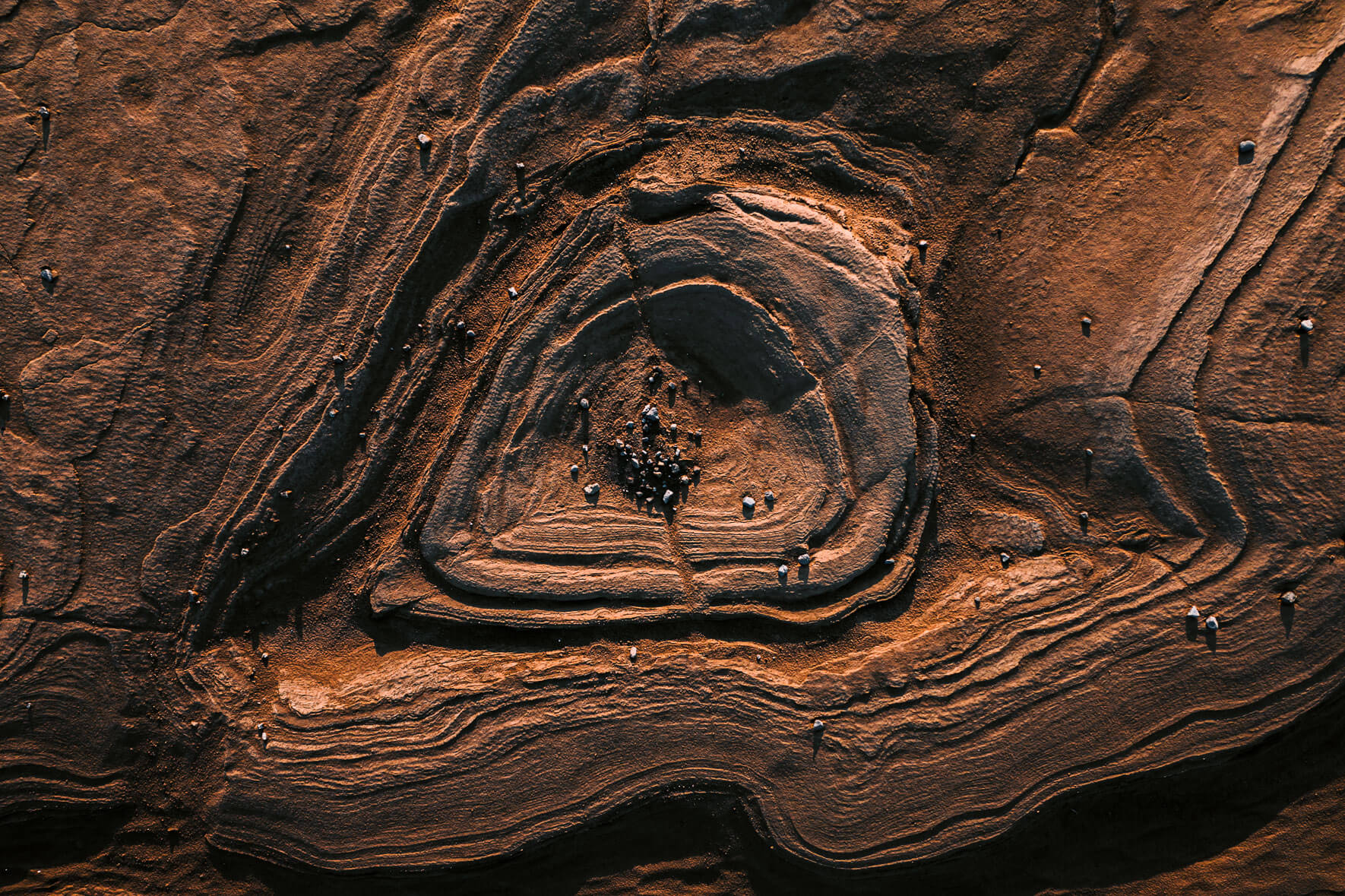 Abstract rock and sand formations from an aerial perspective in Iceland