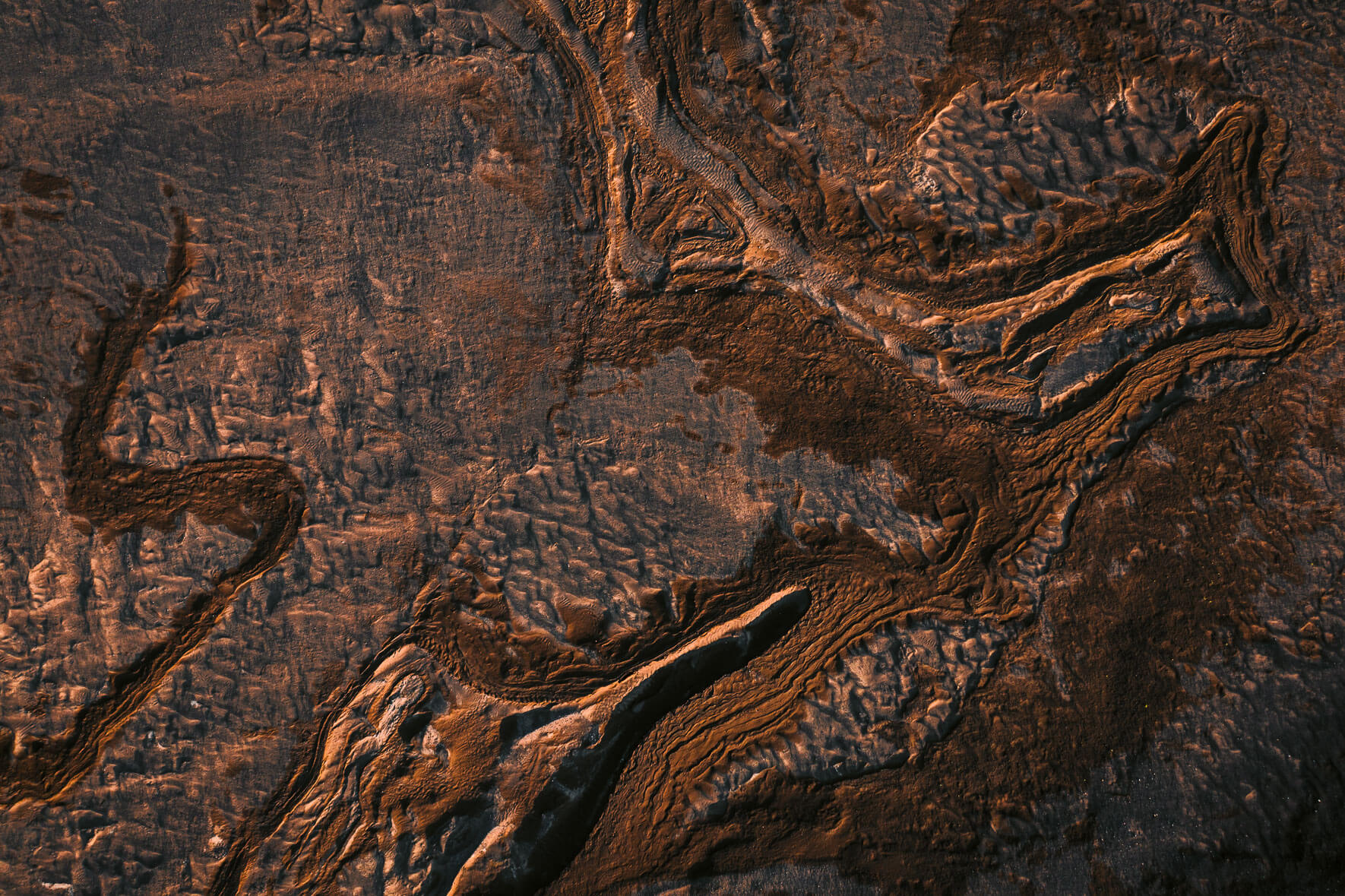 Abstract mud and sand textures from an aerial view in Iceland