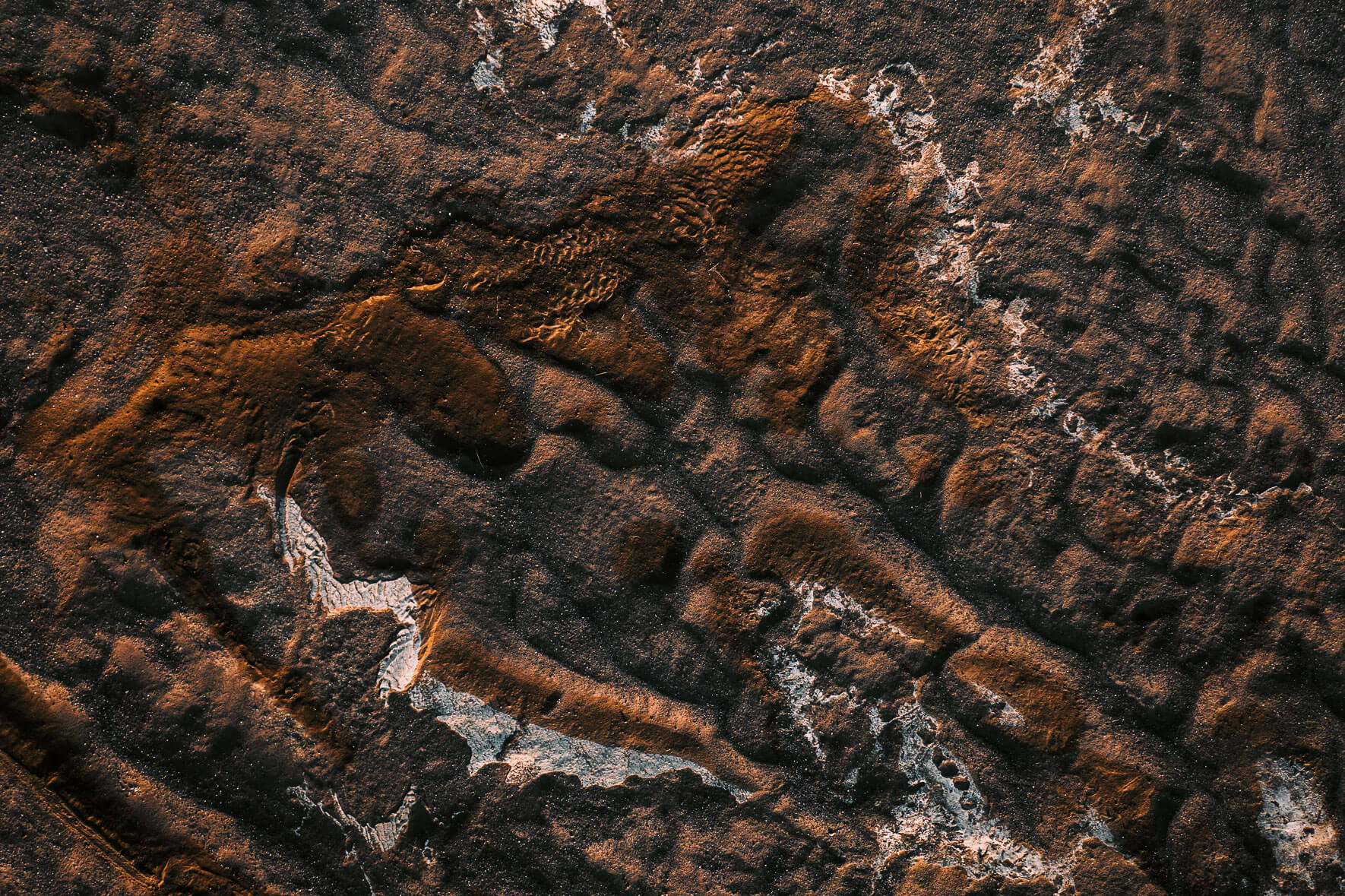 Abstract rock and sand formations from an aerial view in the Vatnajökull region of Iceland