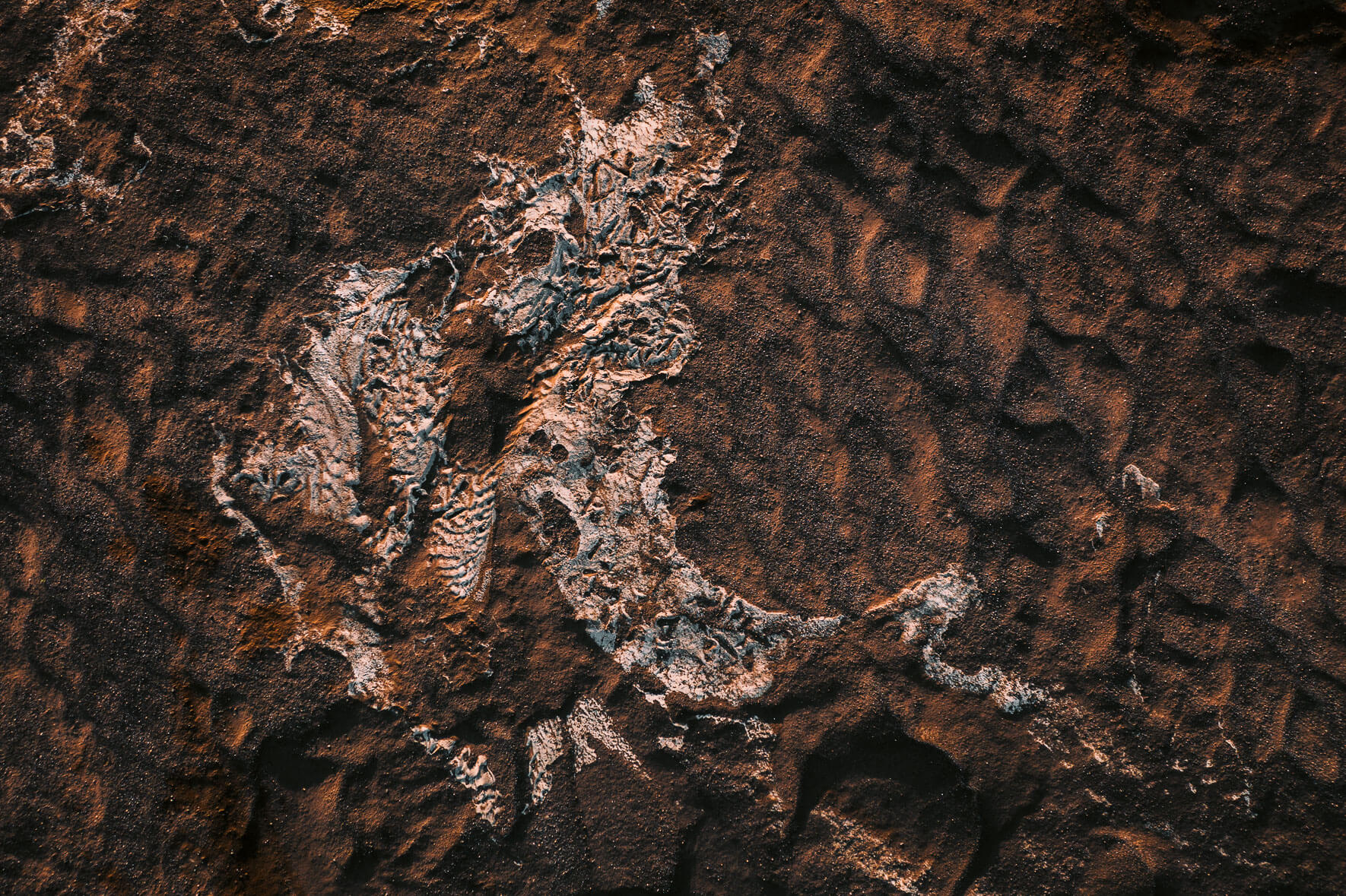 Abstract rock and sand formations from an aerial view in the Vatnajökull region of Iceland