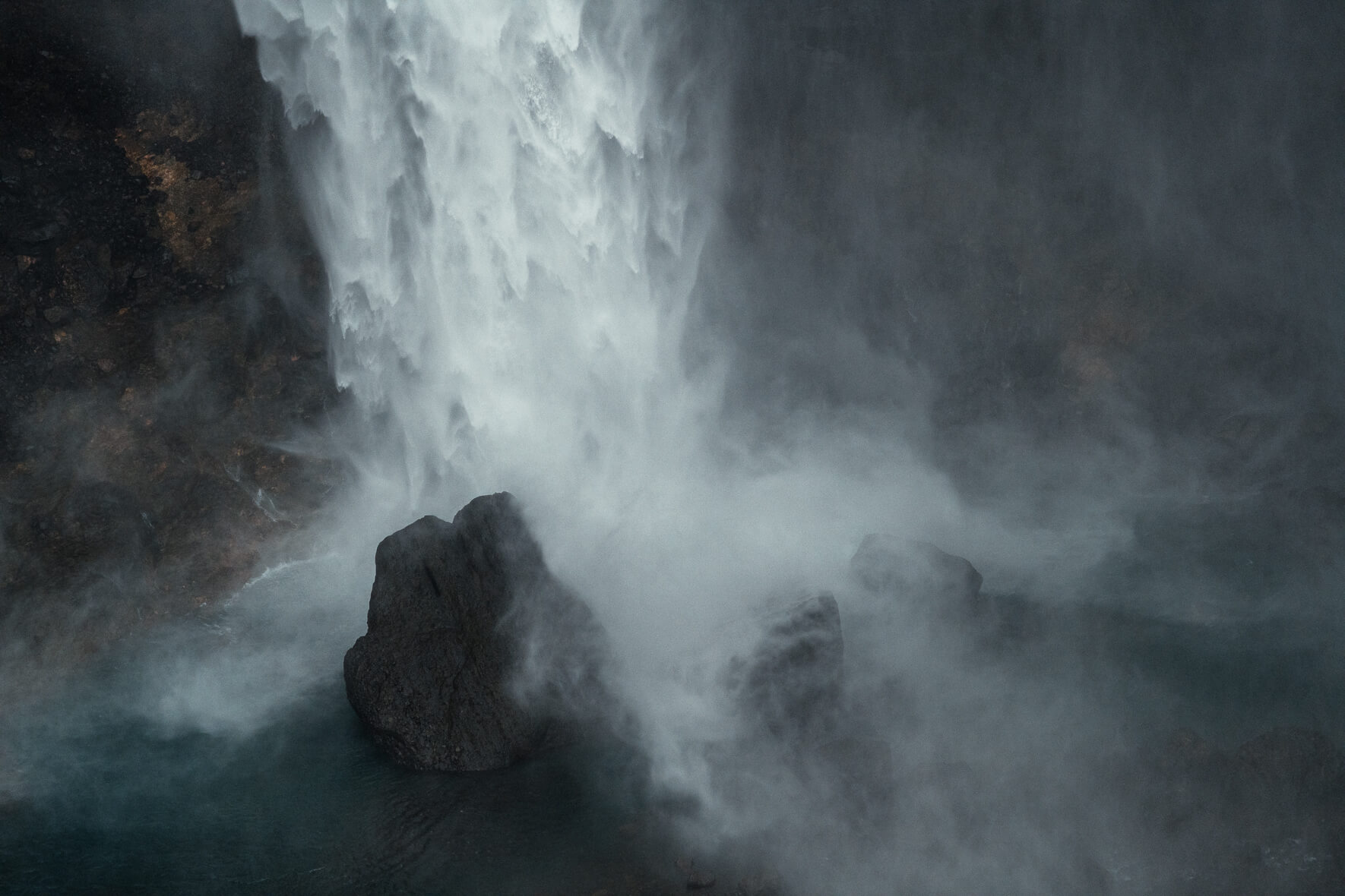 Háifoss waterfall in the south of Iceland in moody atmosphere
