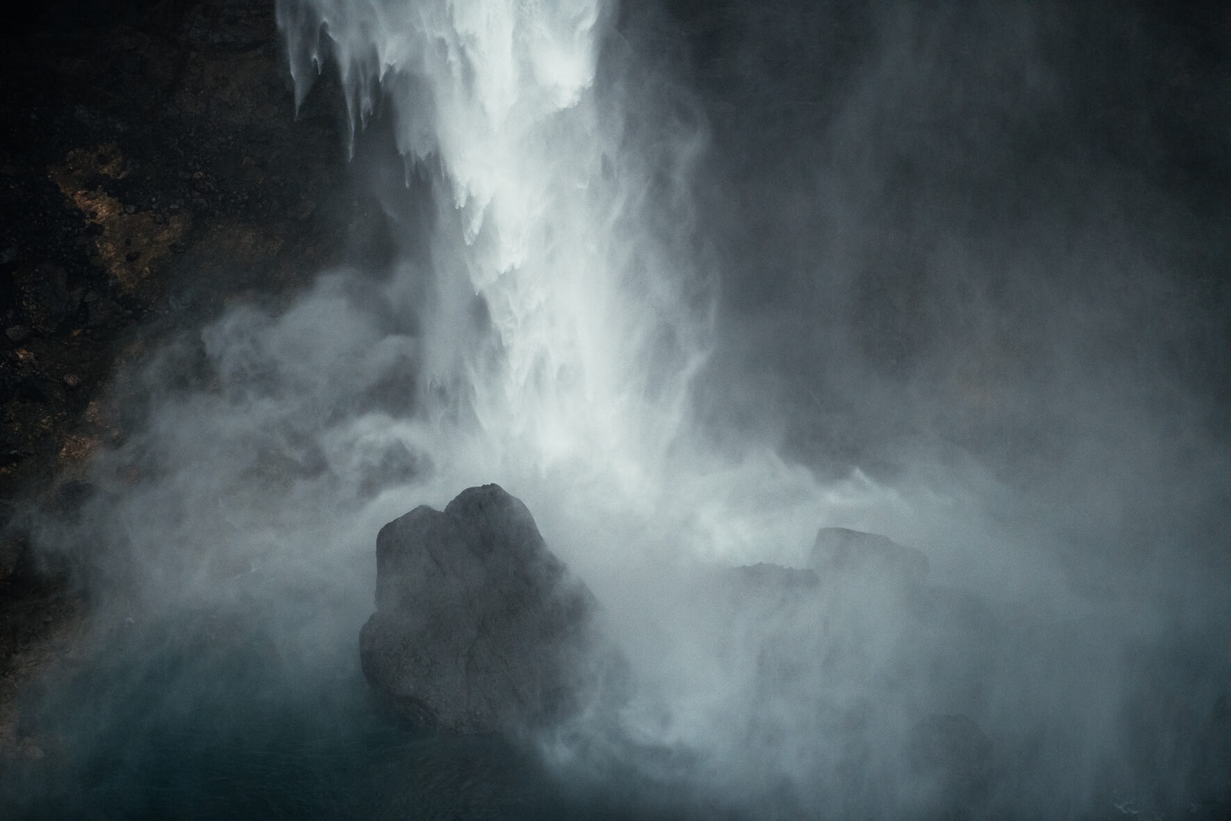 Háifoss waterfall in Iceland on a moody day