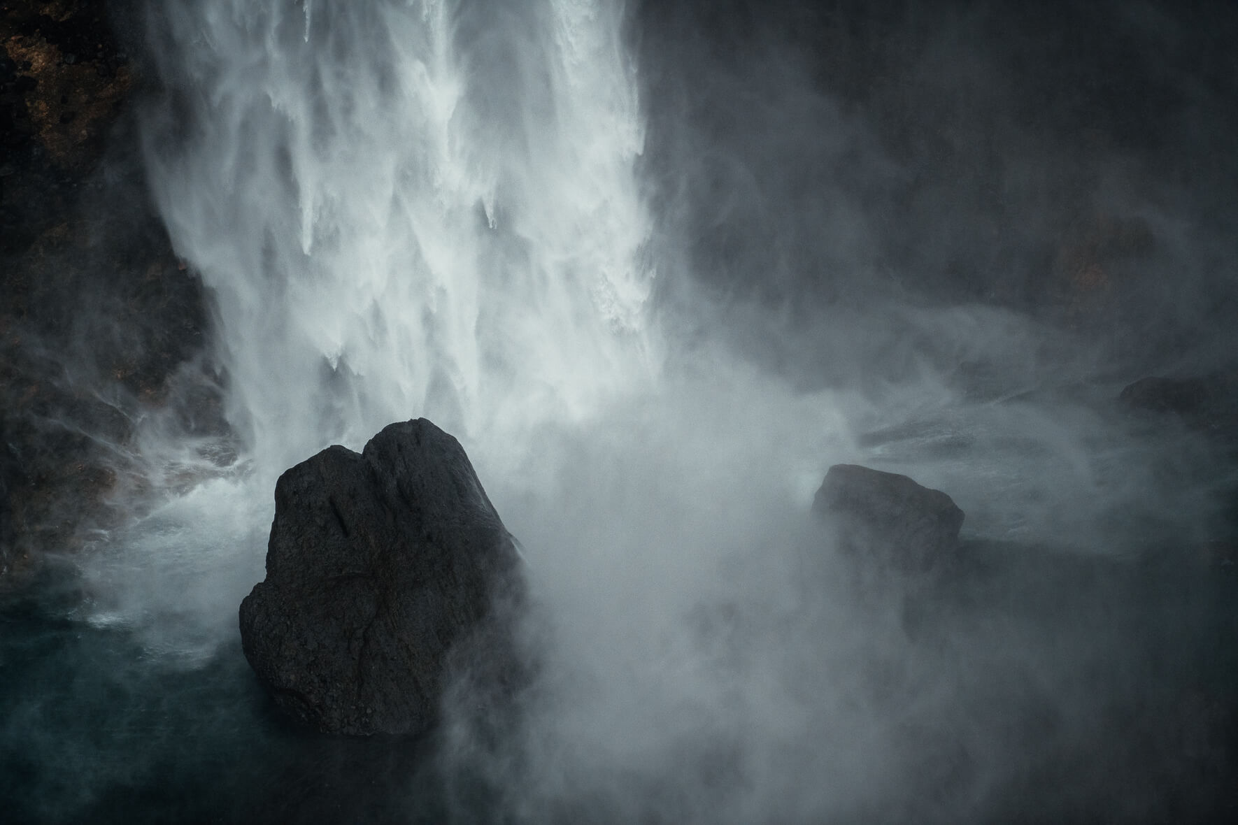 Big rocks at Háifoss waterfall in Iceland