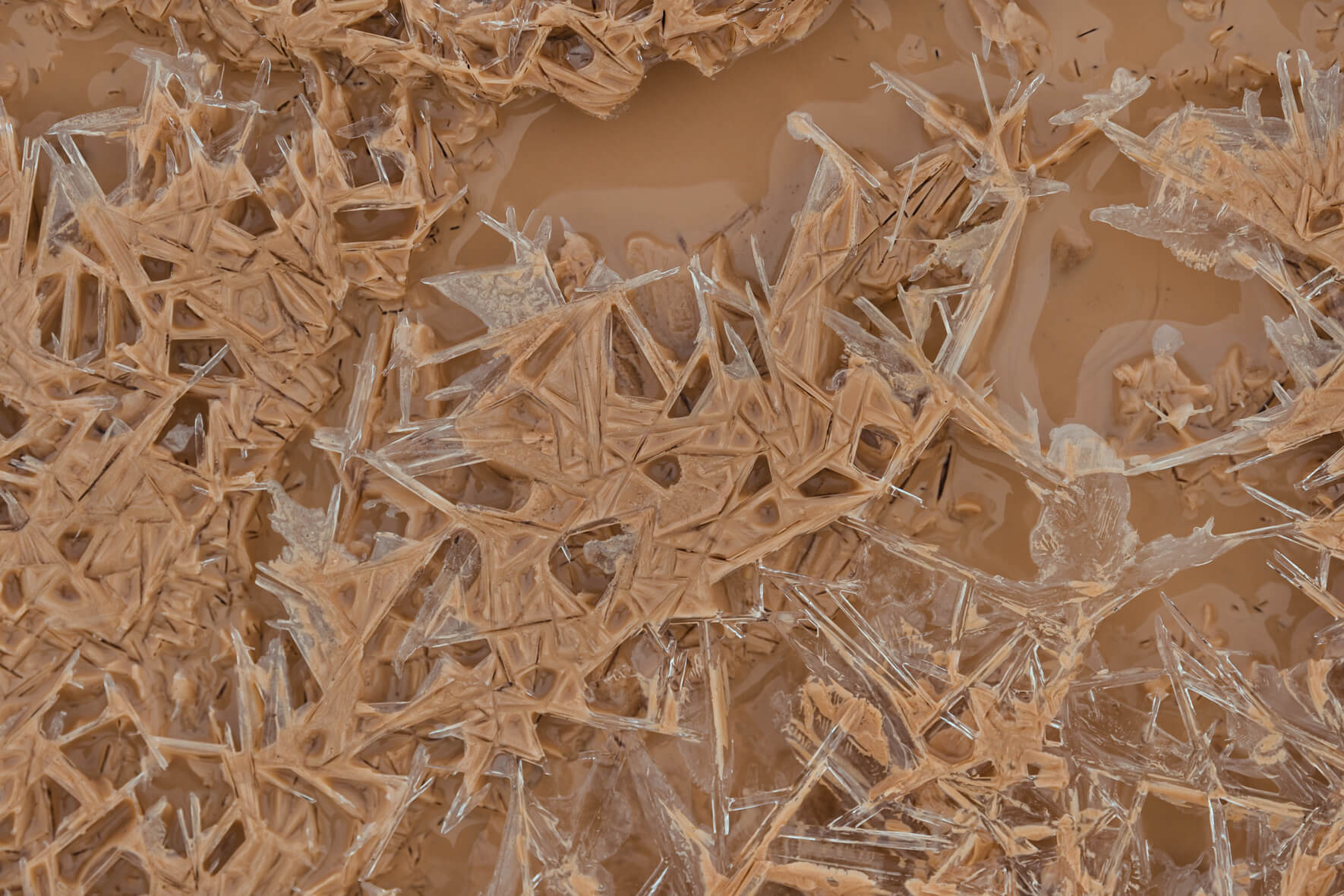 Abstract texture of a frozen puddle in the Námafjall geothermal area in Iceland