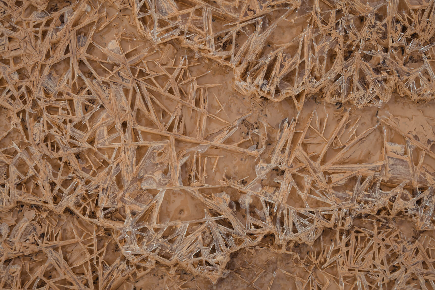 Ice crystals in a frozen creek in the Námafjall geothermal area in Iceland