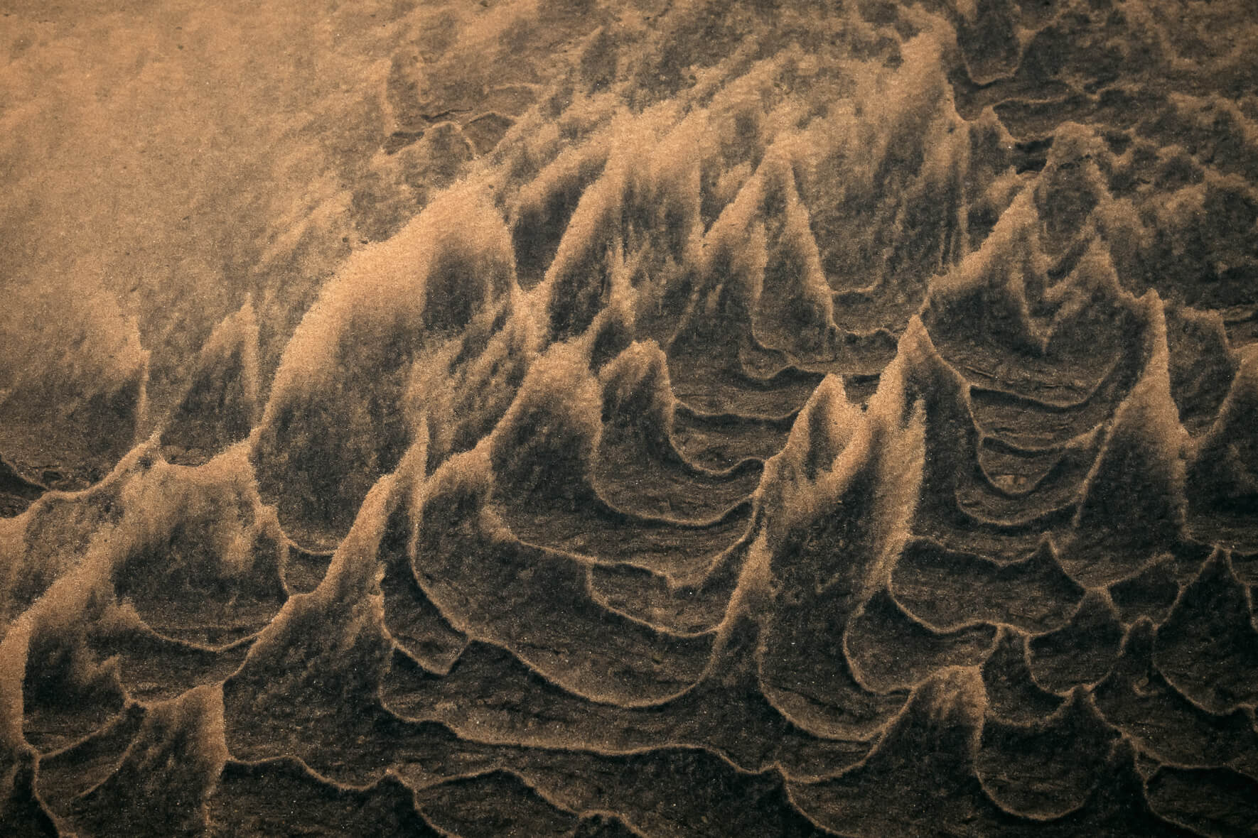 Wave like textures in the sand of a beach in Iceland