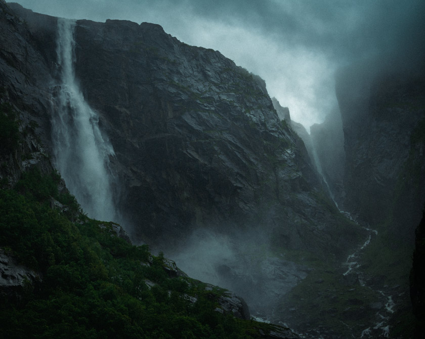 Skytjefossen waterfall in Simadalen valley east of Eidfjord in Norway