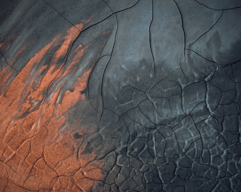 Aerial view of abstract mud cracks in Námafjall geothermal field, Iceland