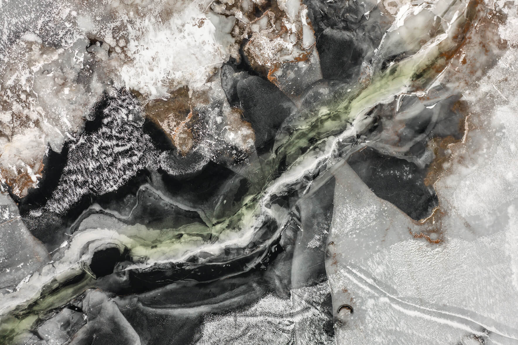 Abstract aerial photography of a frozen lake in Norway