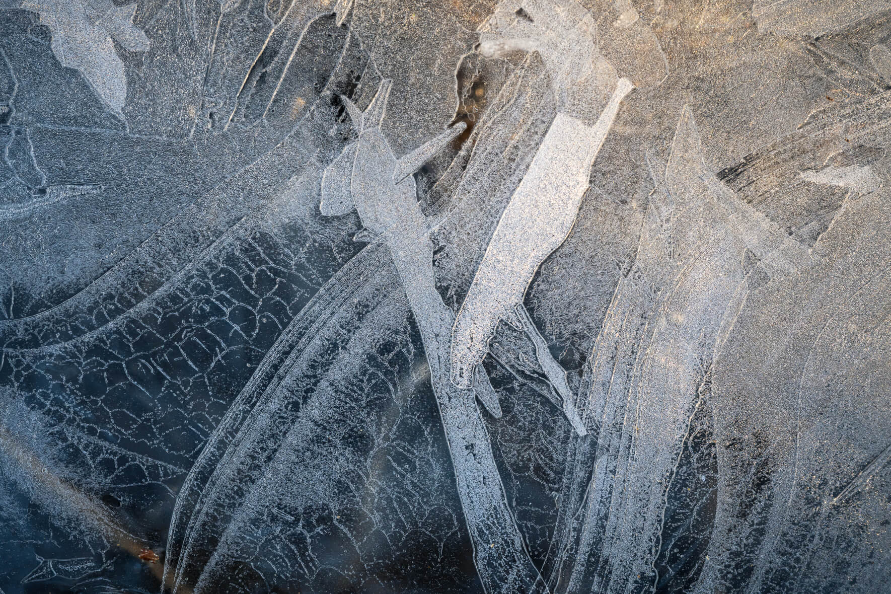 Macro photography of the frozen surface of a stream