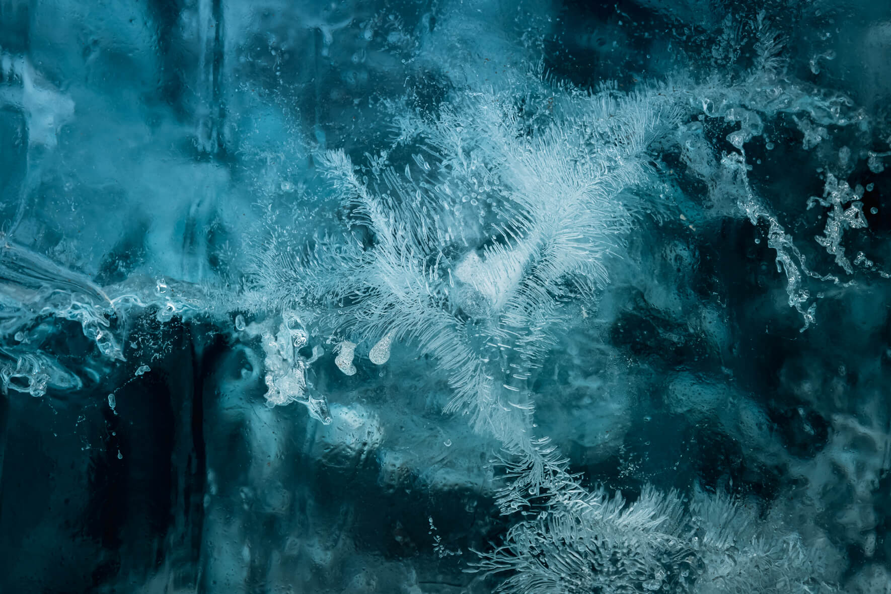 Abstract macro image of air trapped in glacier ice of Breiðamerkurjökull glacier in Iceland