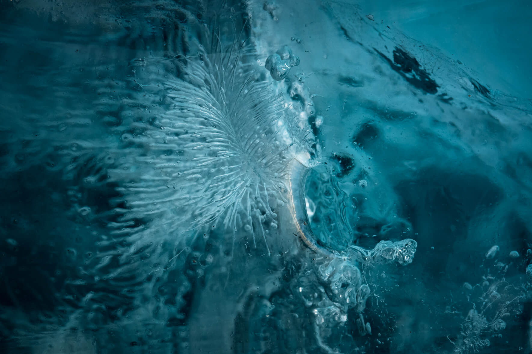 Air bubbles trapped within the glacial ice of Breiðamerkurjökull glacier in Iceland