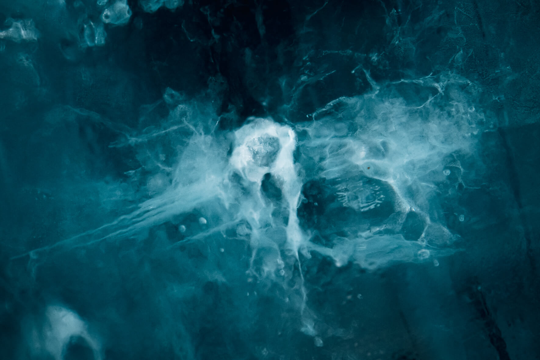 Macro image of air bubbles trapped in glacier ice in Iceland