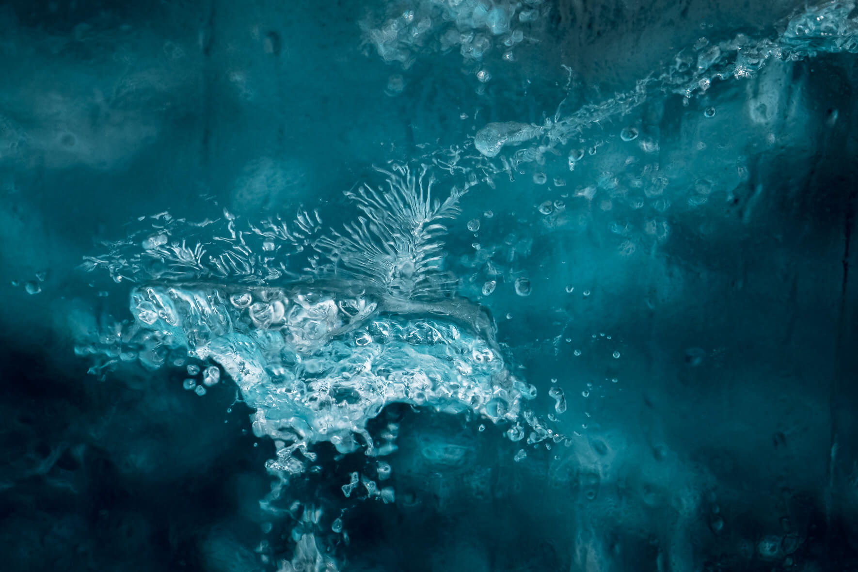 Macro photograph of air bubbles trapped in glacier ice of Breiðamerkurjökull in Iceland